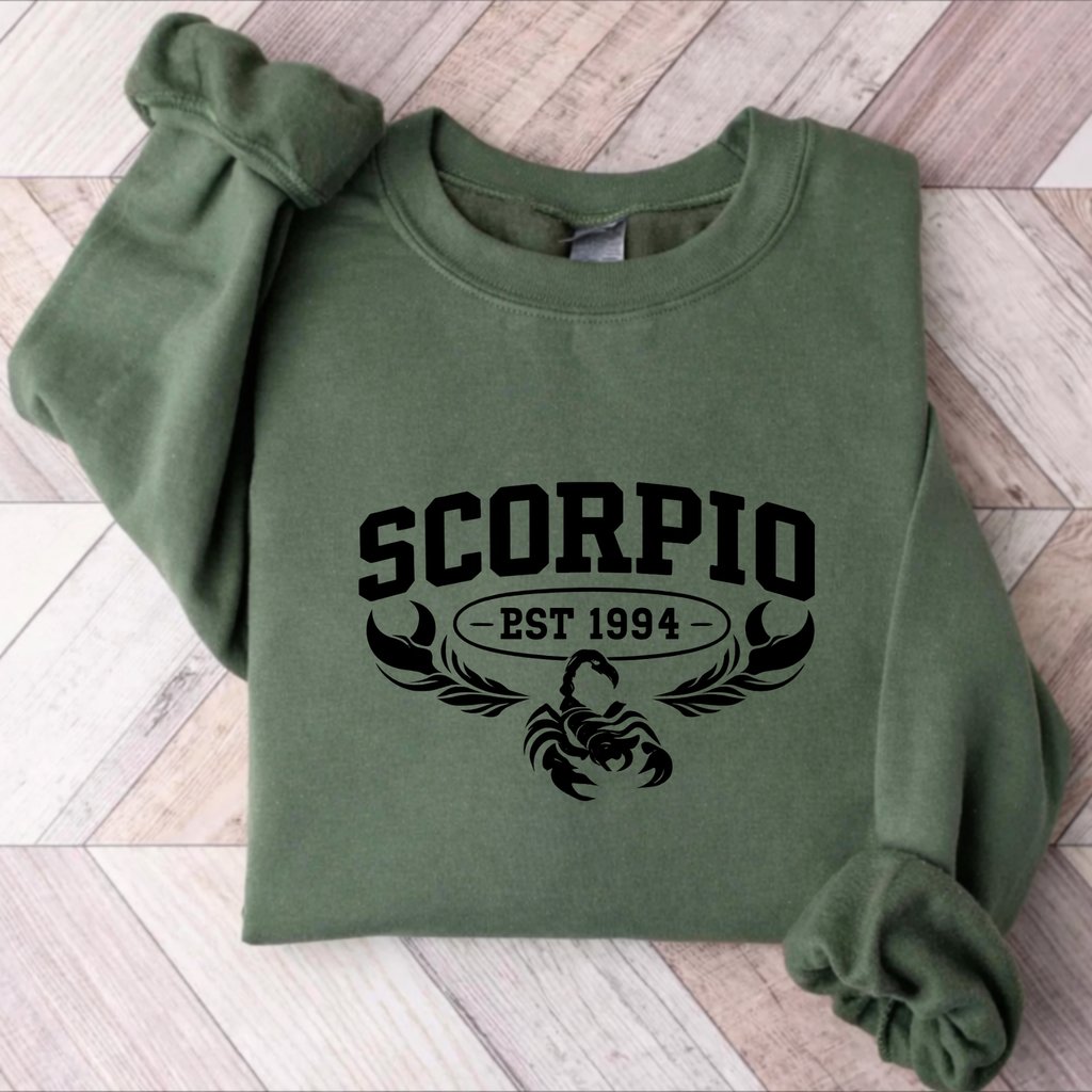Scorpio Sweatshirt Hoodie, Custom Birth Year “EST 1994” Scorpio Crewneck, Unisex Zodiac Astrology Gift, Scorpio Birthday Present for Her Him, November October