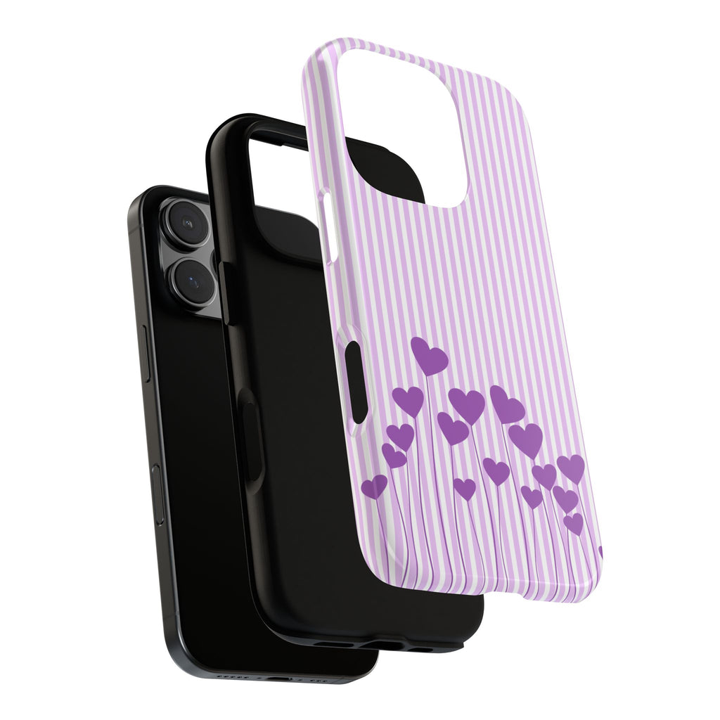 Galentines Day Striped hearts phone case, Purple Heart Floral Stripe Iphone case | Tough Cases - Iphone, Samsung and Pixel Mobile cases