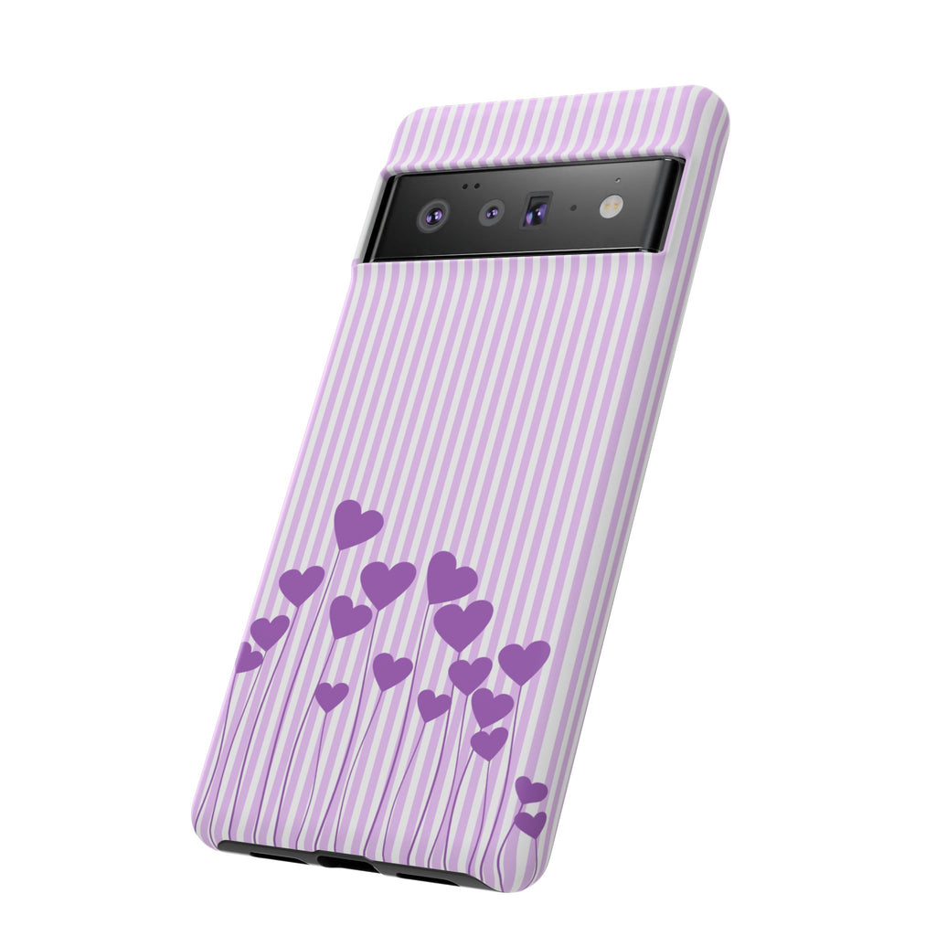 Galentines Day Striped hearts phone case, Purple Heart Floral Stripe Iphone case | Tough Cases - Iphone, Samsung and Pixel Mobile cases