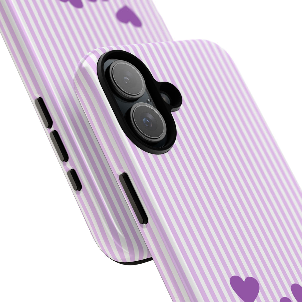 Galentines Day Striped hearts phone case, Purple Heart Floral Stripe Iphone case | Tough Cases - Iphone, Samsung and Pixel Mobile cases