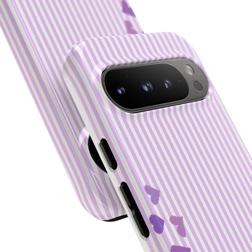 Valentines Day Striped hearts phone case, Purple Heart Floral Stripe Iphone case | Tough Cases - Iphone, Samsung and Pixel Mobile cases