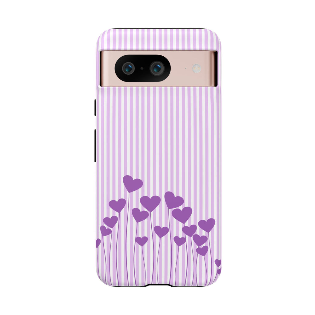 Galentines Day Striped hearts phone case, Purple Heart Floral Stripe Iphone case | Tough Cases - Iphone, Samsung and Pixel Mobile cases