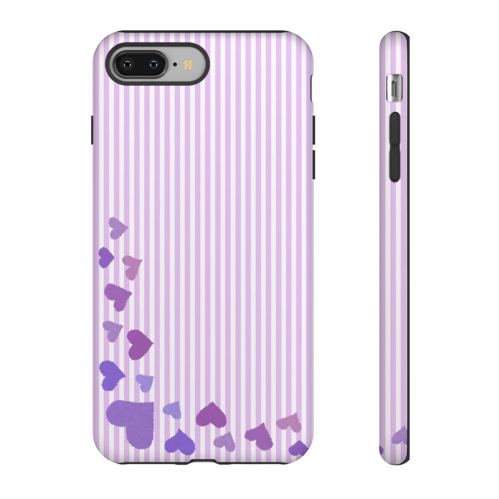 Valentines Day Striped hearts phone case, Purple Heart Floral Stripe Iphone case | Tough Cases - Iphone, Samsung and Pixel Mobile cases
