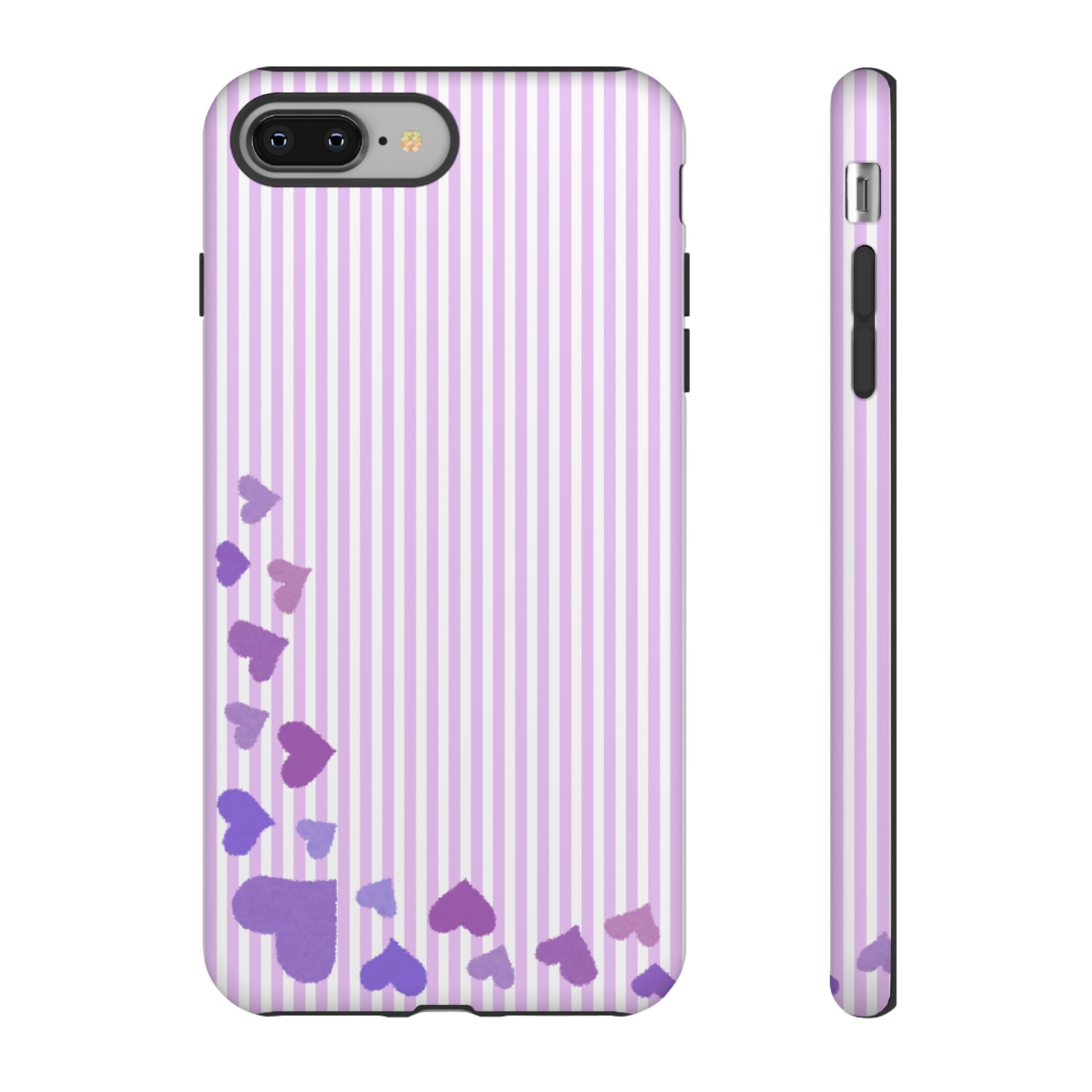 Valentines Day Striped hearts phone case, Purple Heart Floral Stripe Iphone case | Tough Cases - Iphone, Samsung and Pixel Mobile cases