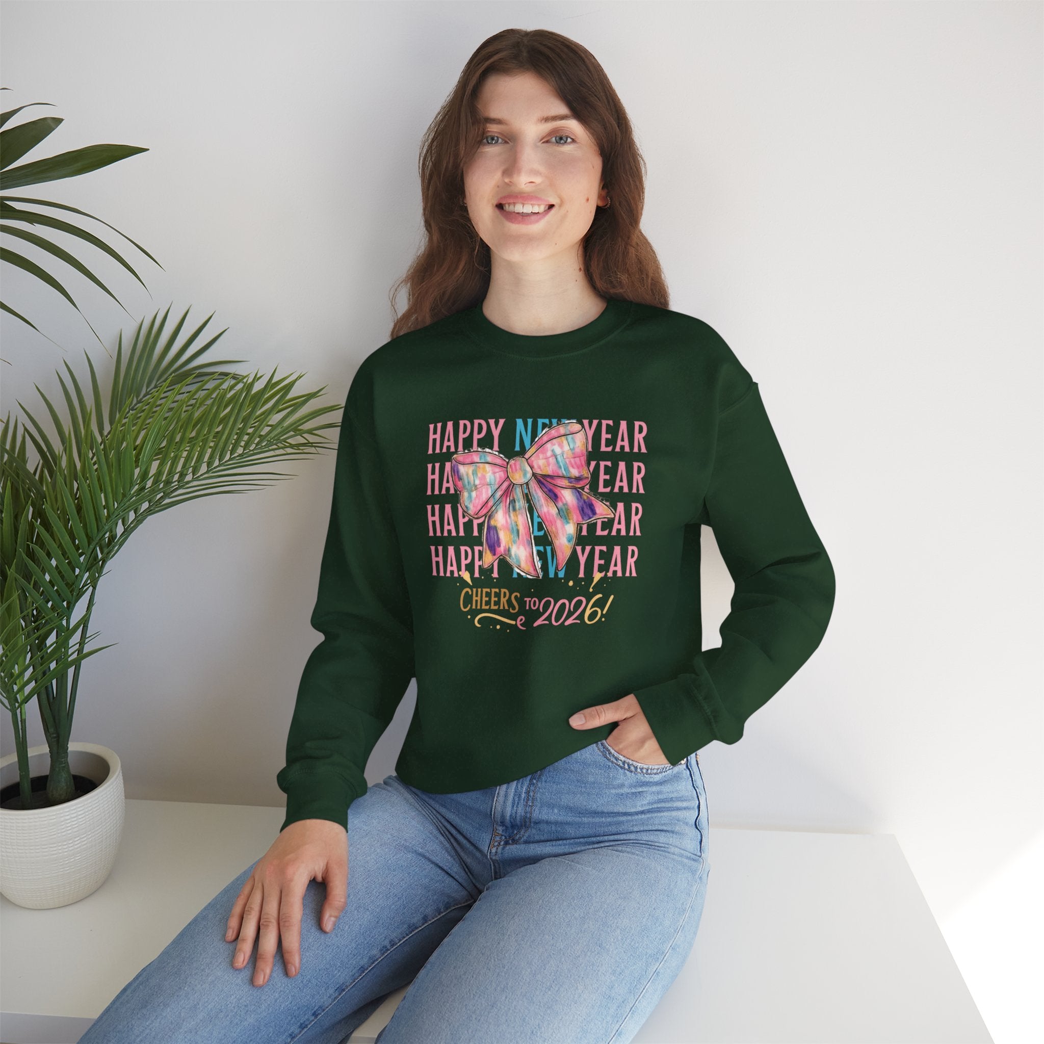 Happy New Year 2026 Sweatshirt Hoodie, Pink Coquette Bow Crewneck, Cheers to 2026, Unisex Adult & Youth, New Years Eve NYE Party Outfit