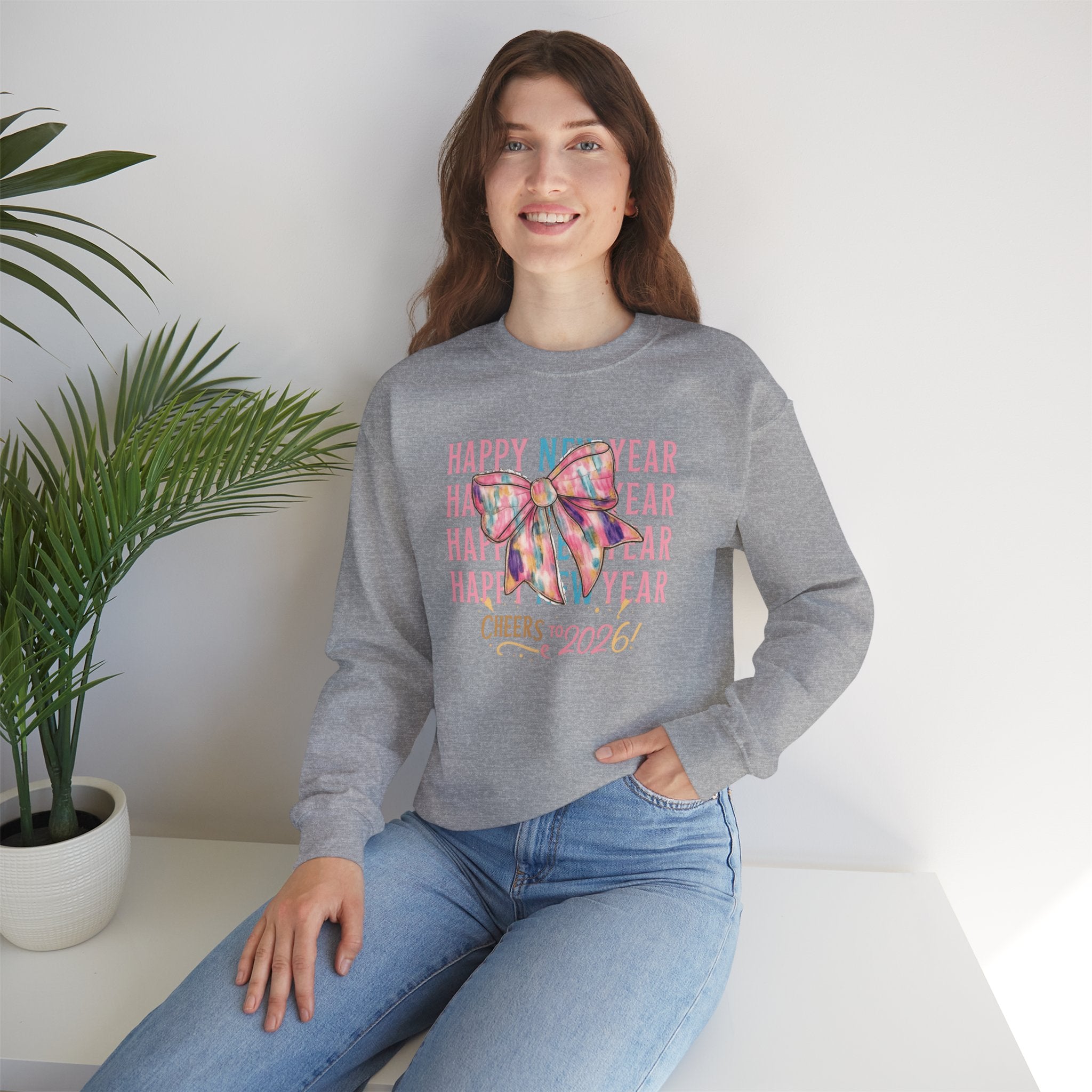 Happy New Year 2026 Sweatshirt Hoodie, Pink Coquette Bow Crewneck, Cheers to 2026, Unisex Adult & Youth, New Years Eve NYE Party Outfit