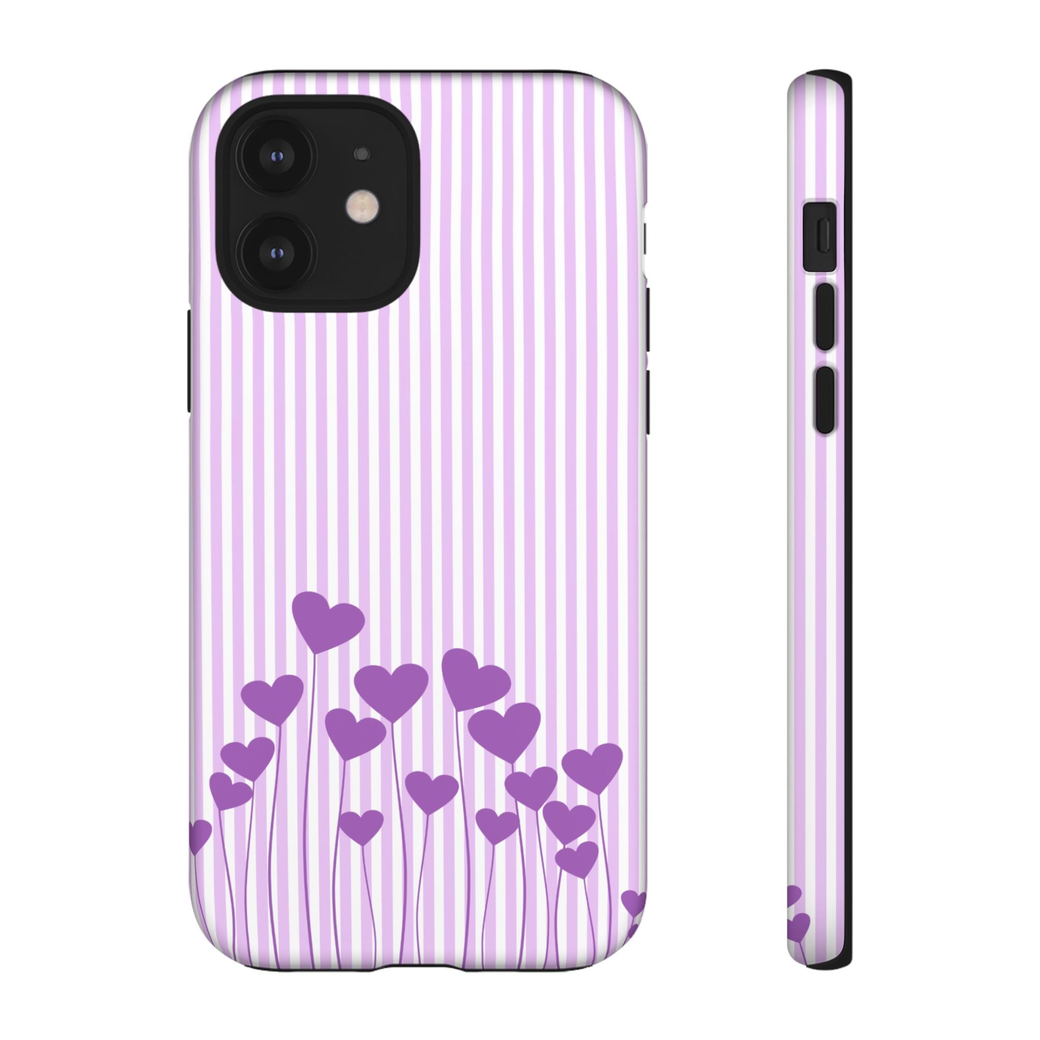 Galentines Day Striped hearts phone case, Purple Heart Floral Stripe Iphone case | Tough Cases - Iphone, Samsung and Pixel Mobile cases