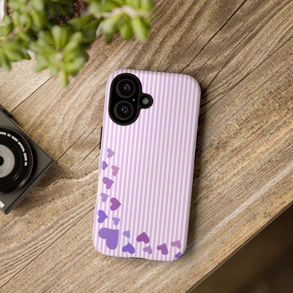 Valentines Day Striped hearts phone case, Purple Heart Floral Stripe Iphone case | Tough Cases - Iphone, Samsung and Pixel Mobile cases