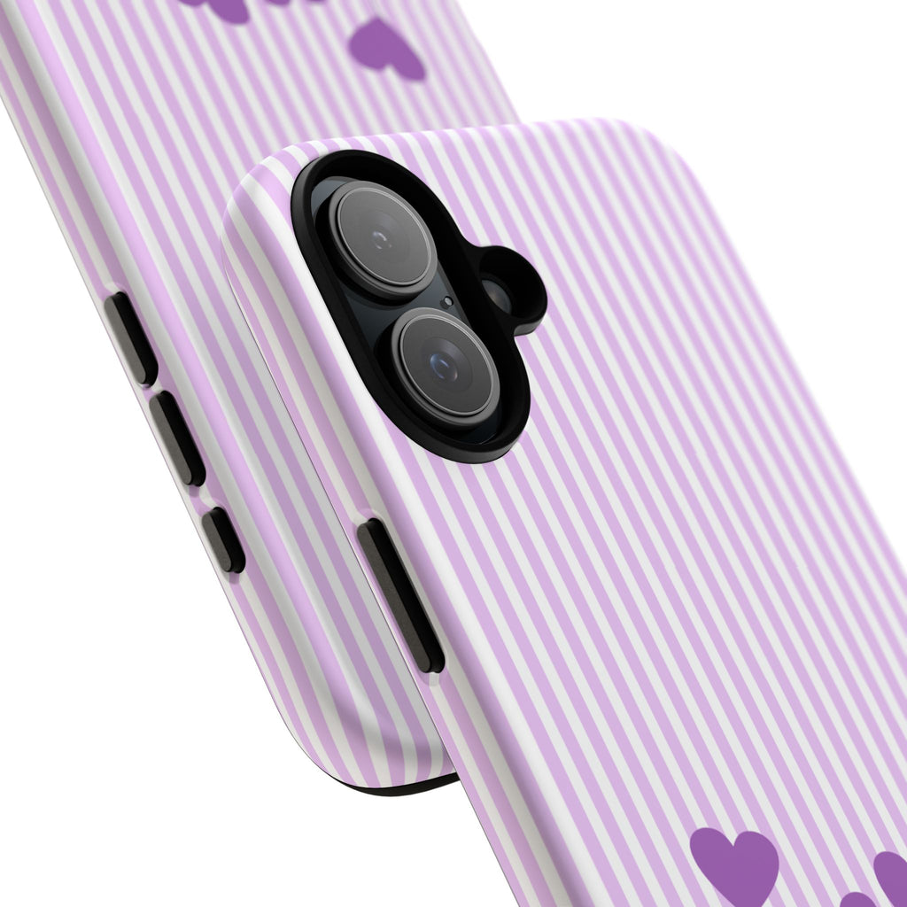 Galentines Day Striped hearts phone case, Purple Heart Floral Stripe Iphone case | Tough Cases - Iphone, Samsung and Pixel Mobile cases