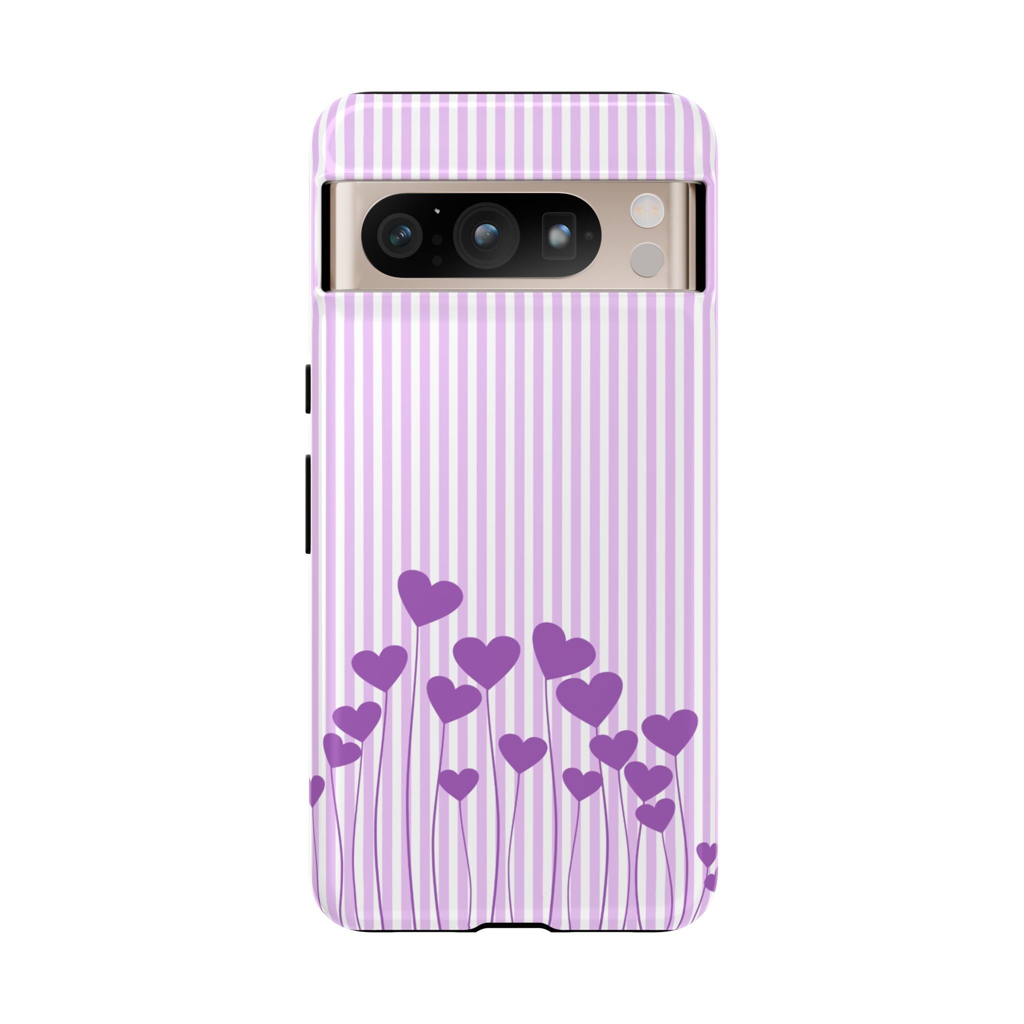 Galentines Day Striped hearts phone case, Purple Heart Floral Stripe Iphone case | Tough Cases - Iphone, Samsung and Pixel Mobile cases