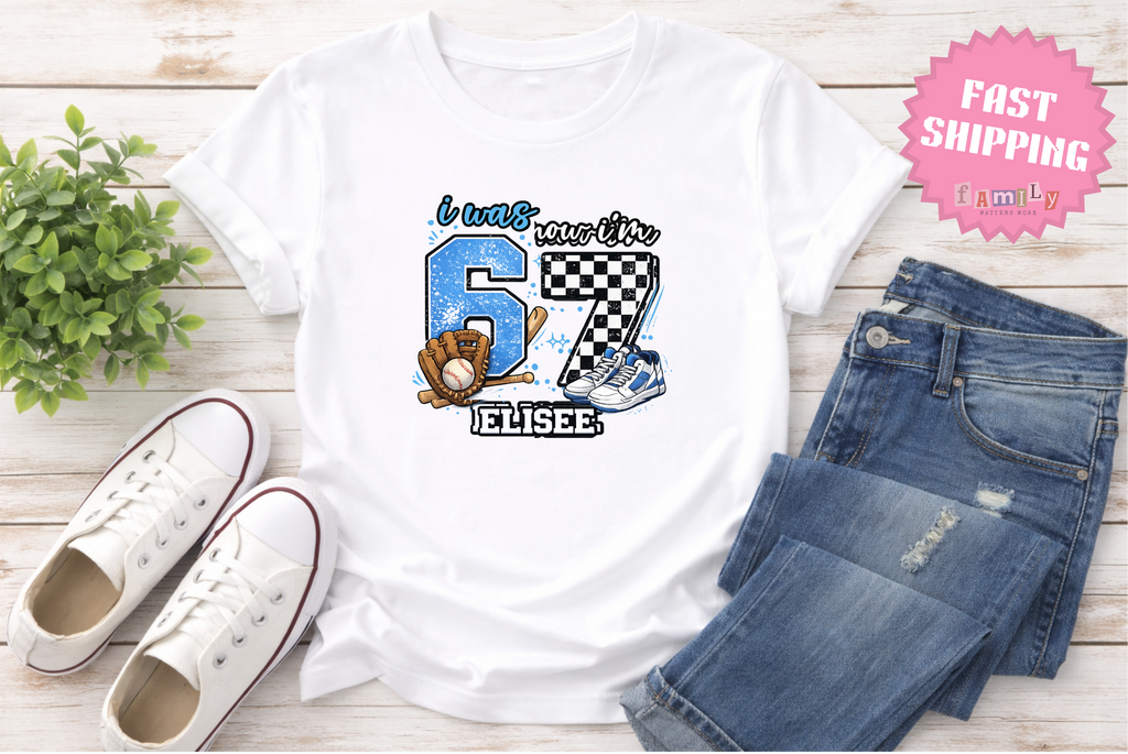 I Was 6 Now I’m 7 Baseball Birthday Shirt, Personalized Name 7th Birthday Boy Tee, Youth Sports custom name shirt, Custom Age