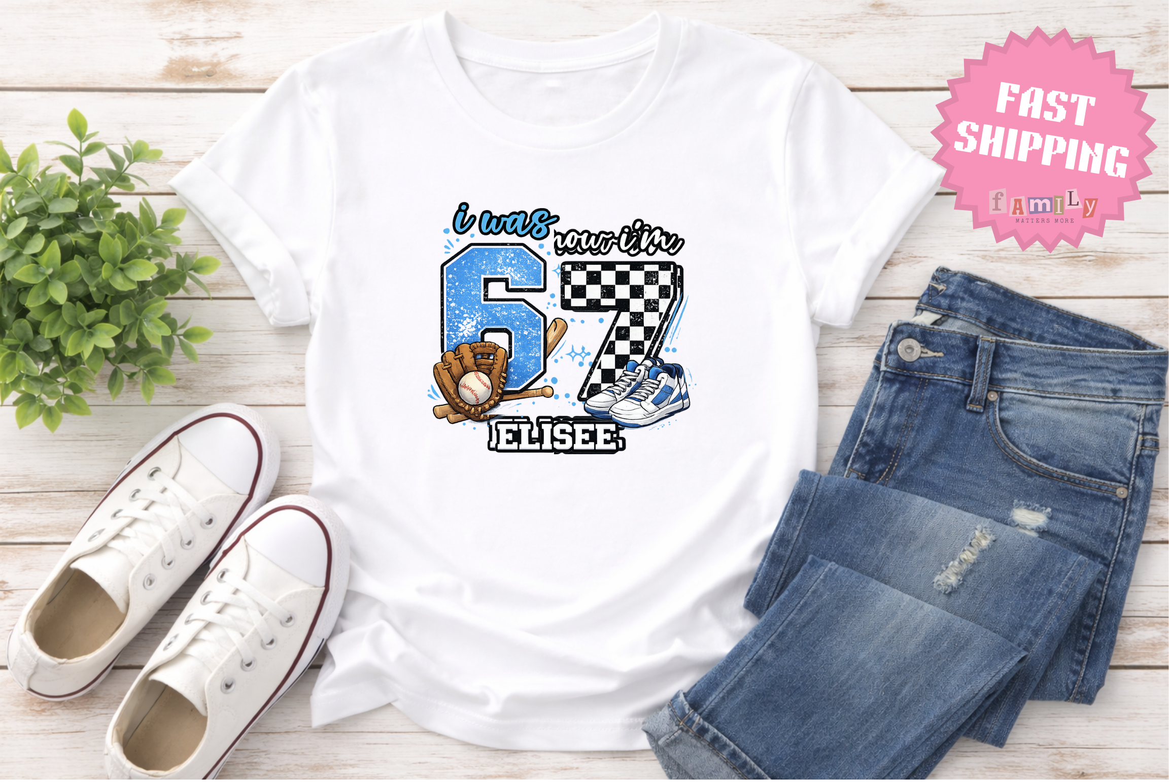 I Was 6 Now I’m 7 Baseball Birthday Shirt, Personalized Name 7th Birthday Boy Tee, Youth Sports custom name shirt, Custom Age