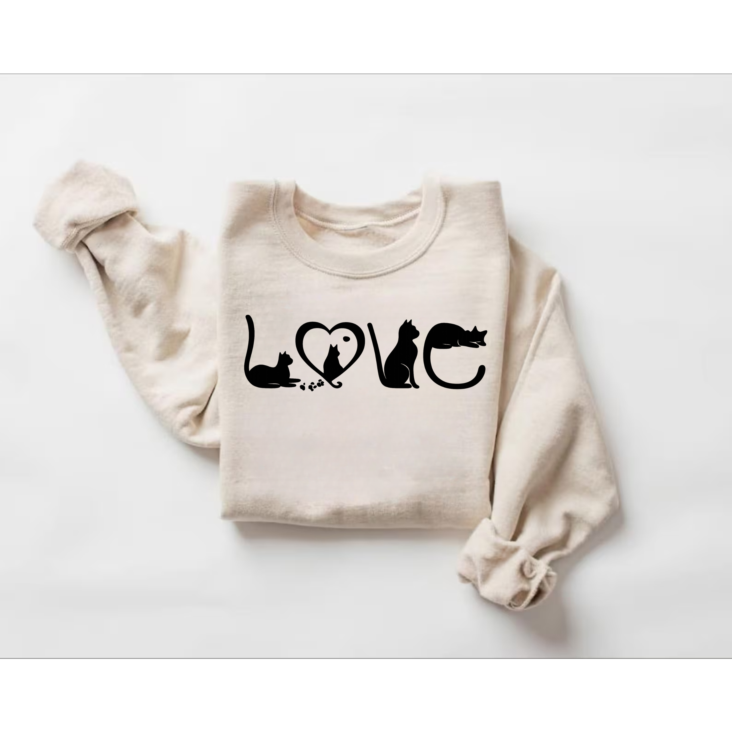 Cat Love Sweatshirt Hoodie, Black Cat Silhouette LOVE Crewneck, Cat Mom Gift, Cat Lover Sweater, Cute Minimal Cat Shirt, Unisex Cozy Pullover, Valentine Cat Gift