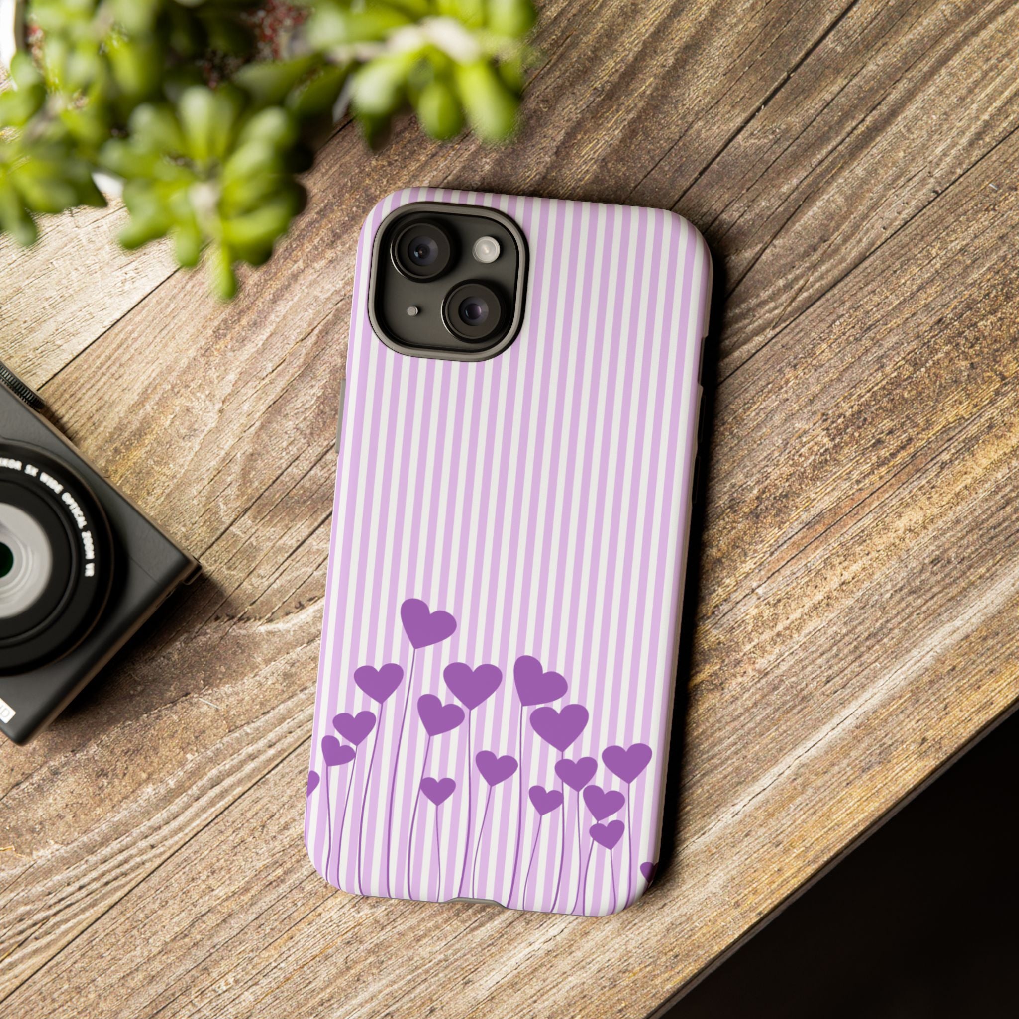 Galentines Day Striped hearts phone case, Purple Heart Floral Stripe Iphone case | Tough Cases - Iphone, Samsung and Pixel Mobile cases