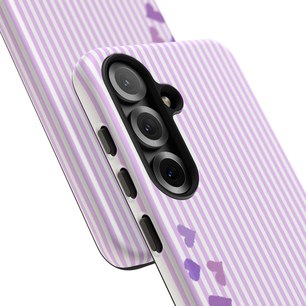 Valentines Day Striped hearts phone case, Purple Heart Floral Stripe Iphone case | Tough Cases - Iphone, Samsung and Pixel Mobile cases