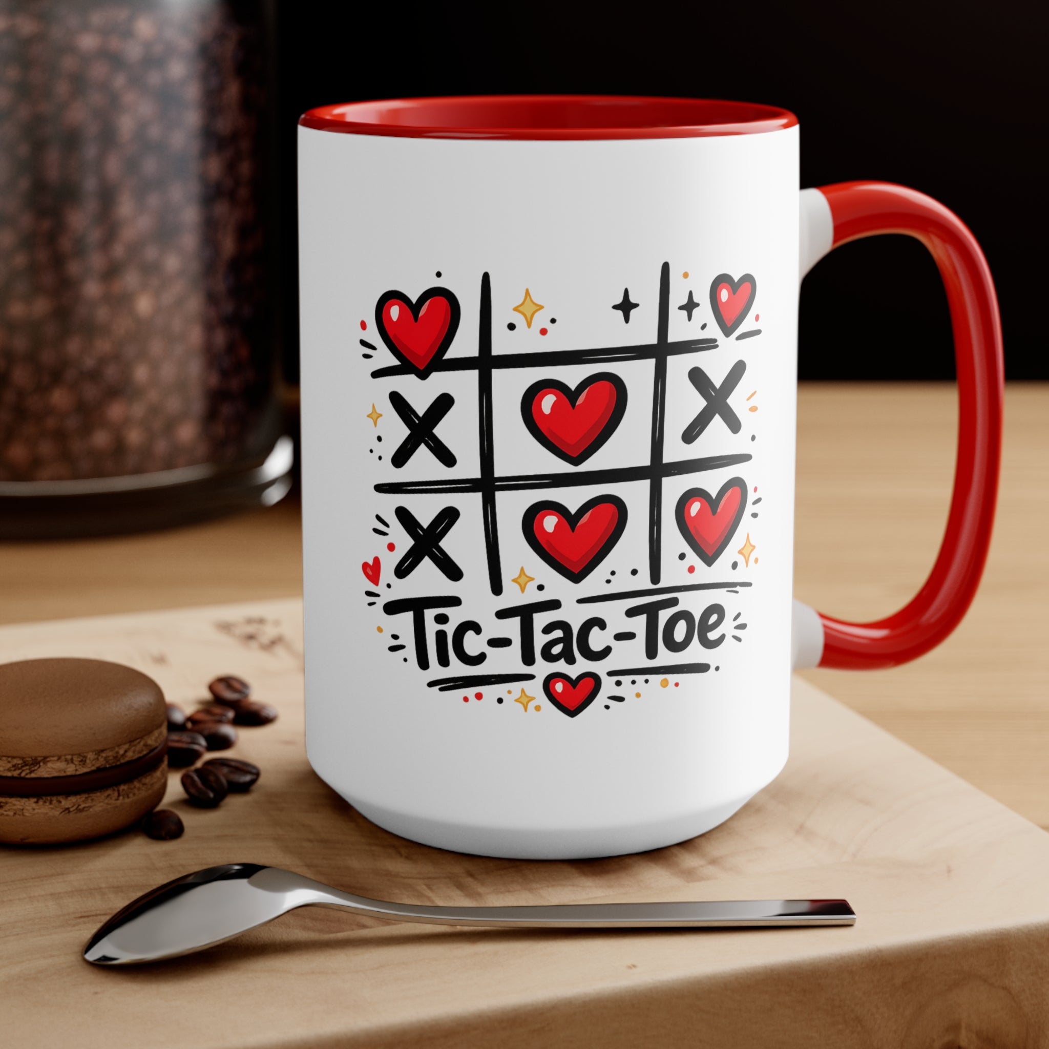 Love Tic-Tac-Toe Accent Mug — Cute Heart Game Ceramic Coffee Cup