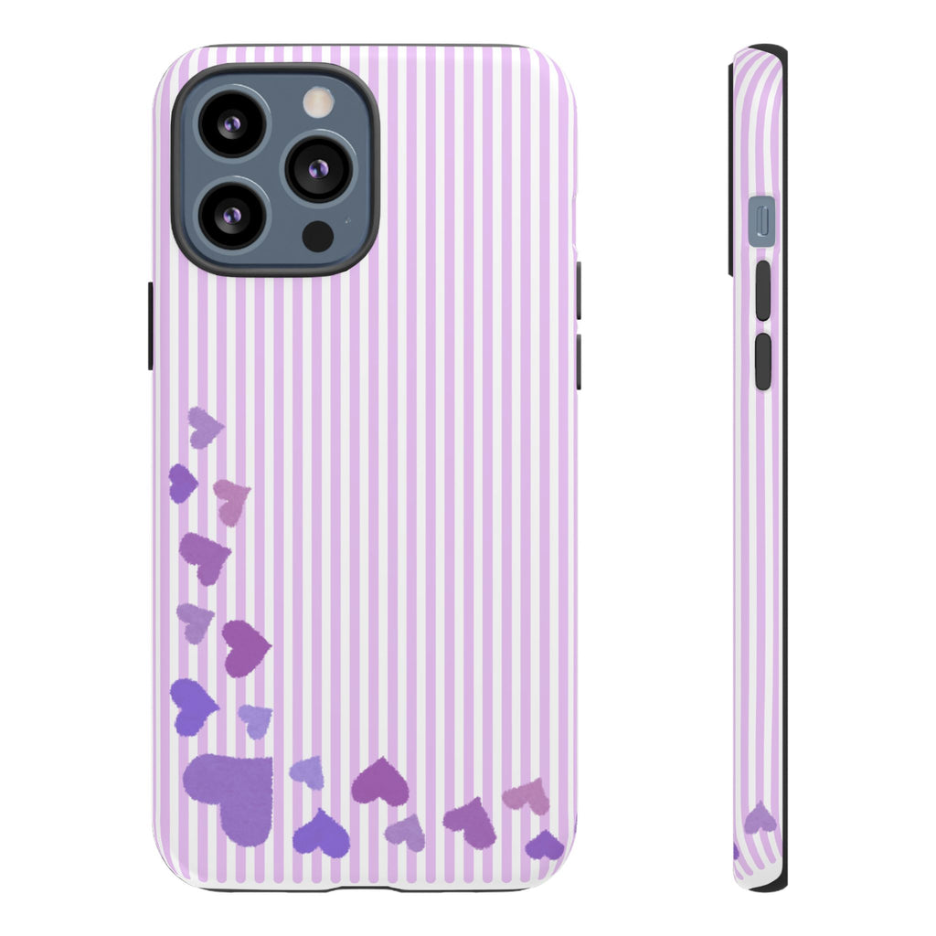 Valentines Day Striped hearts phone case, Purple Heart Floral Stripe Iphone case | Tough Cases - Iphone, Samsung and Pixel Mobile cases