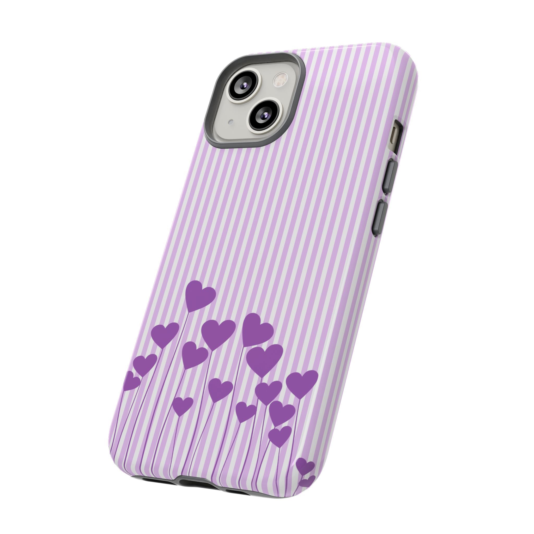 Galentines Day Striped hearts phone case, Purple Heart Floral Stripe Iphone case | Tough Cases - Iphone, Samsung and Pixel Mobile cases