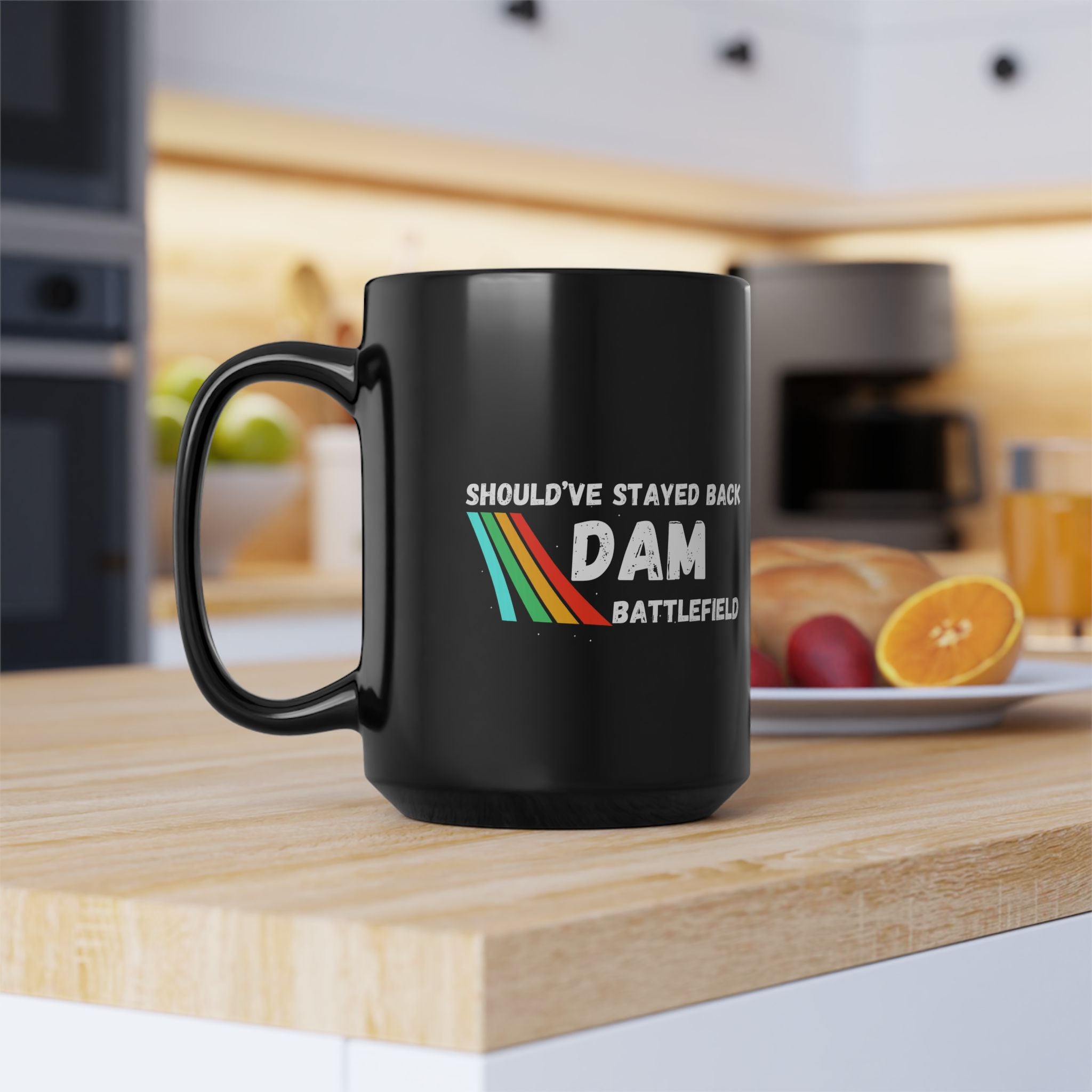 Shouldve Stayed Back Dam Battlefield Mug, Funny Gamer Coffee Mug 11oz 15oz, Arc Raider's Inspired Mug, Retro Rainbow Gaming Gift for Brother