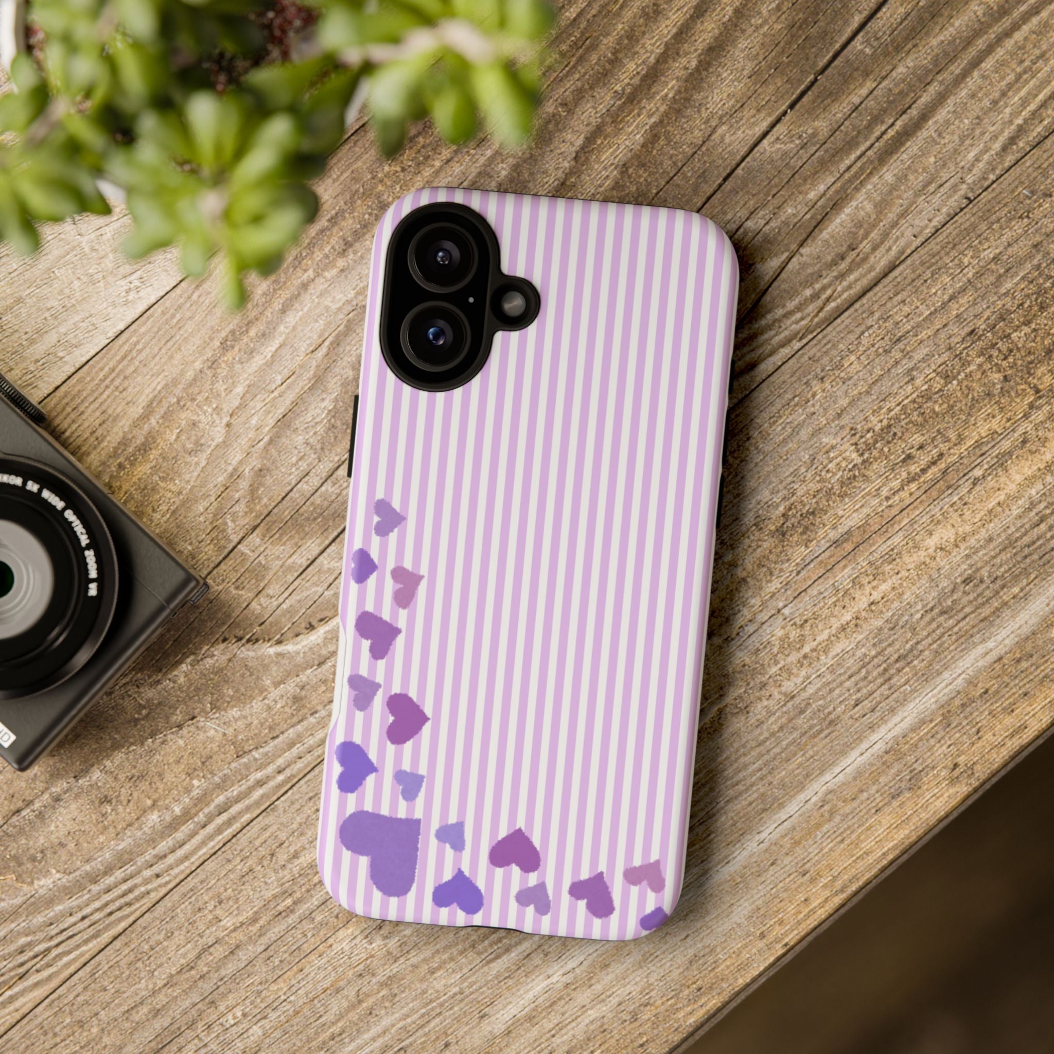 Valentines Day Striped hearts phone case, Purple Heart Floral Stripe Iphone case | Tough Cases - Iphone, Samsung and Pixel Mobile cases