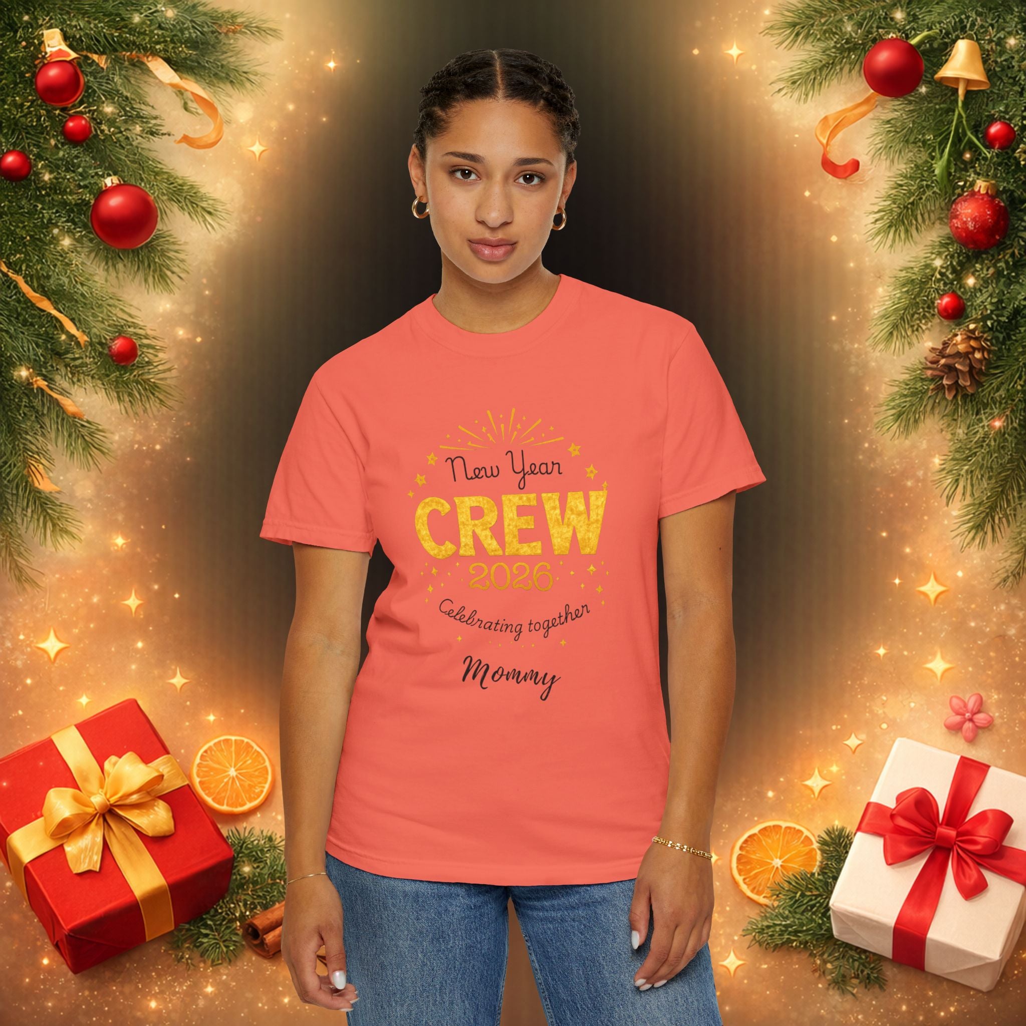 Custom 2026 New Year Family Crew Shirts, Personalized Names, Matching Holiday Tee for Christmas & New Year’s Eve