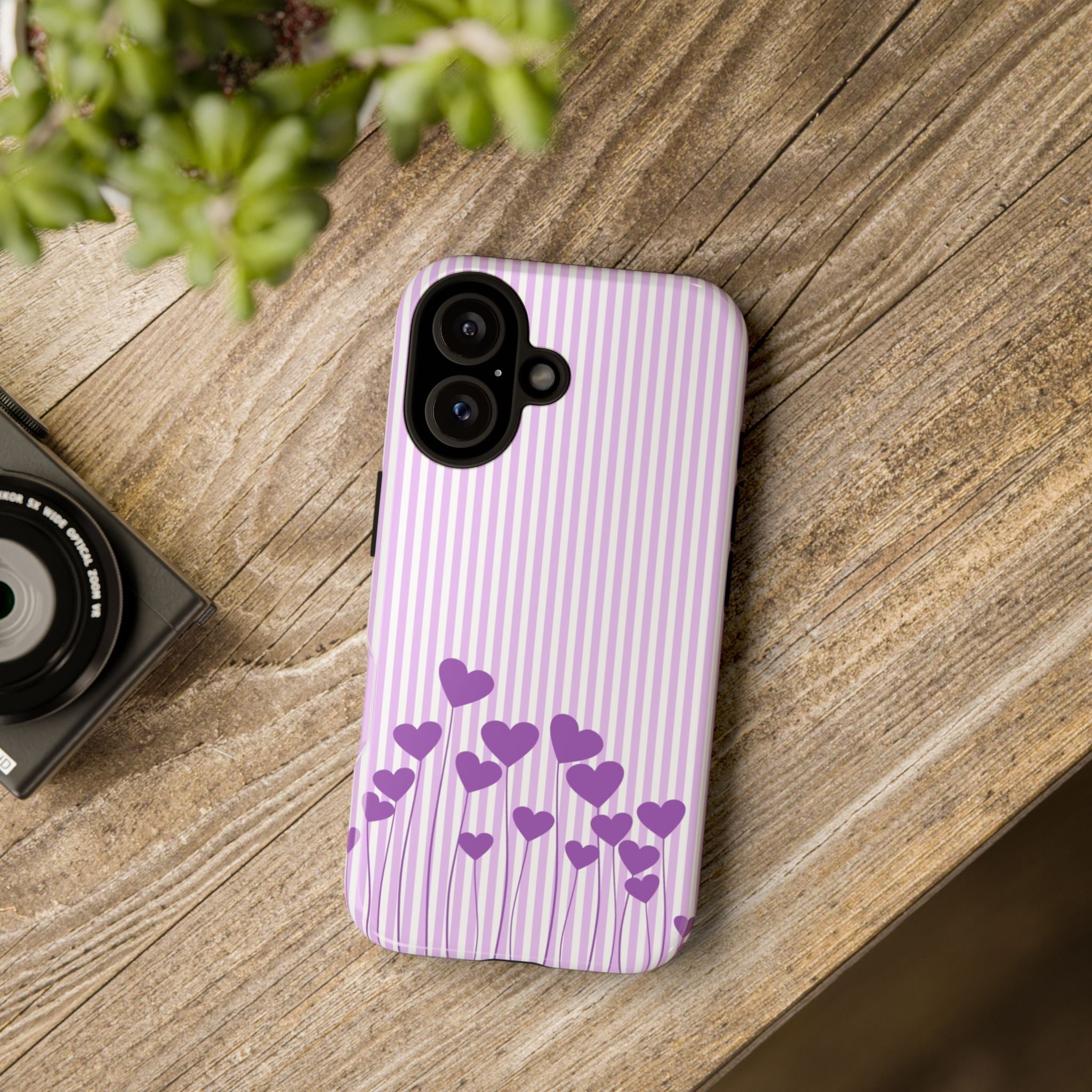 Galentines Day Striped hearts phone case, Purple Heart Floral Stripe Iphone case | Tough Cases - Iphone, Samsung and Pixel Mobile cases