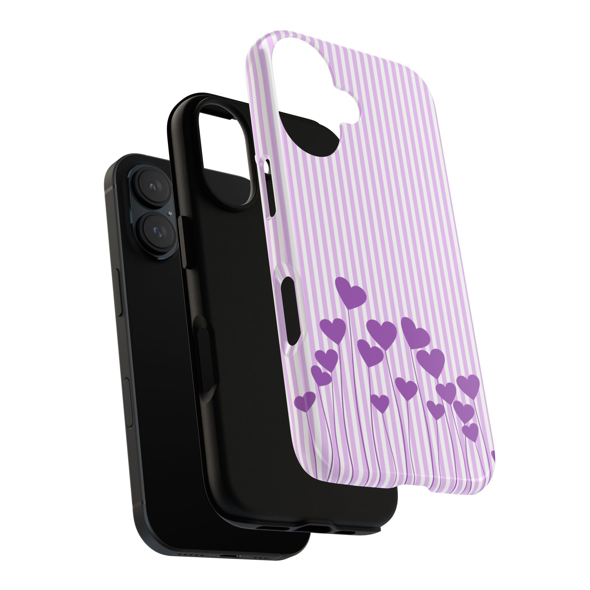 Galentines Day Striped hearts phone case, Purple Heart Floral Stripe Iphone case | Tough Cases - Iphone, Samsung and Pixel Mobile cases
