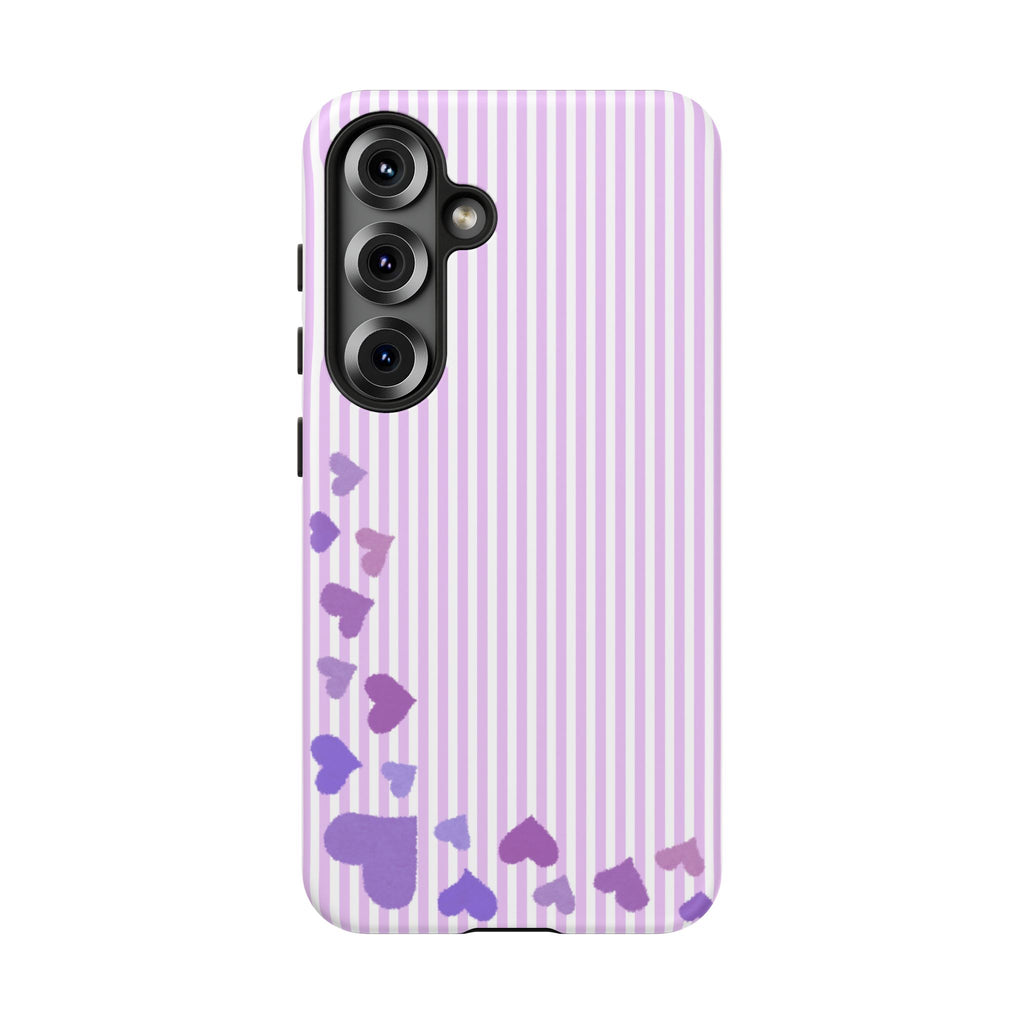 Valentines Day Striped hearts phone case, Purple Heart Floral Stripe Iphone case | Tough Cases - Iphone, Samsung and Pixel Mobile cases