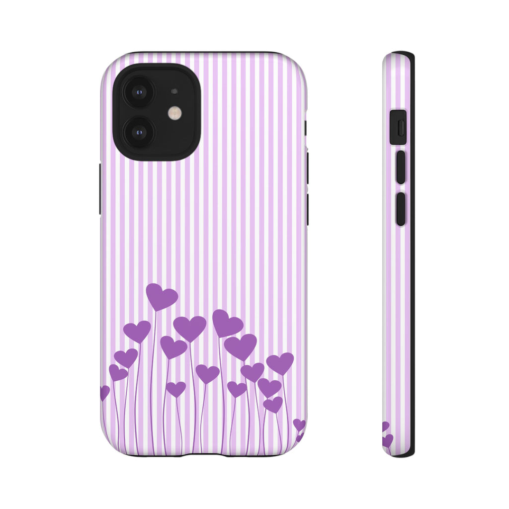 Galentines Day Striped hearts phone case, Purple Heart Floral Stripe Iphone case | Tough Cases - Iphone, Samsung and Pixel Mobile cases
