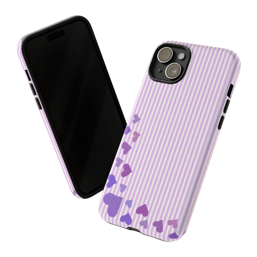 Valentines Day Striped hearts phone case, Purple Heart Floral Stripe Iphone case | Tough Cases - Iphone, Samsung and Pixel Mobile cases