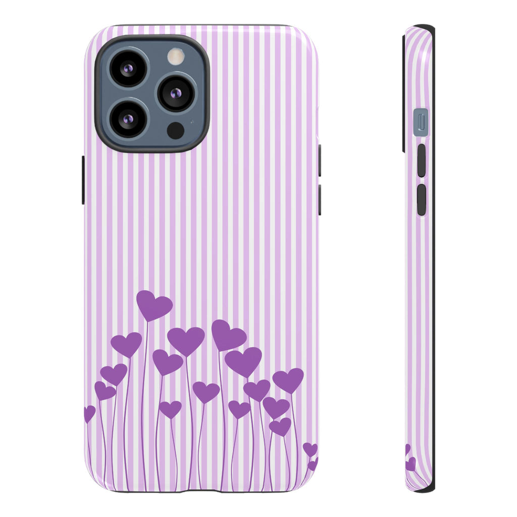 Galentines Day Striped hearts phone case, Purple Heart Floral Stripe Iphone case | Tough Cases - Iphone, Samsung and Pixel Mobile cases