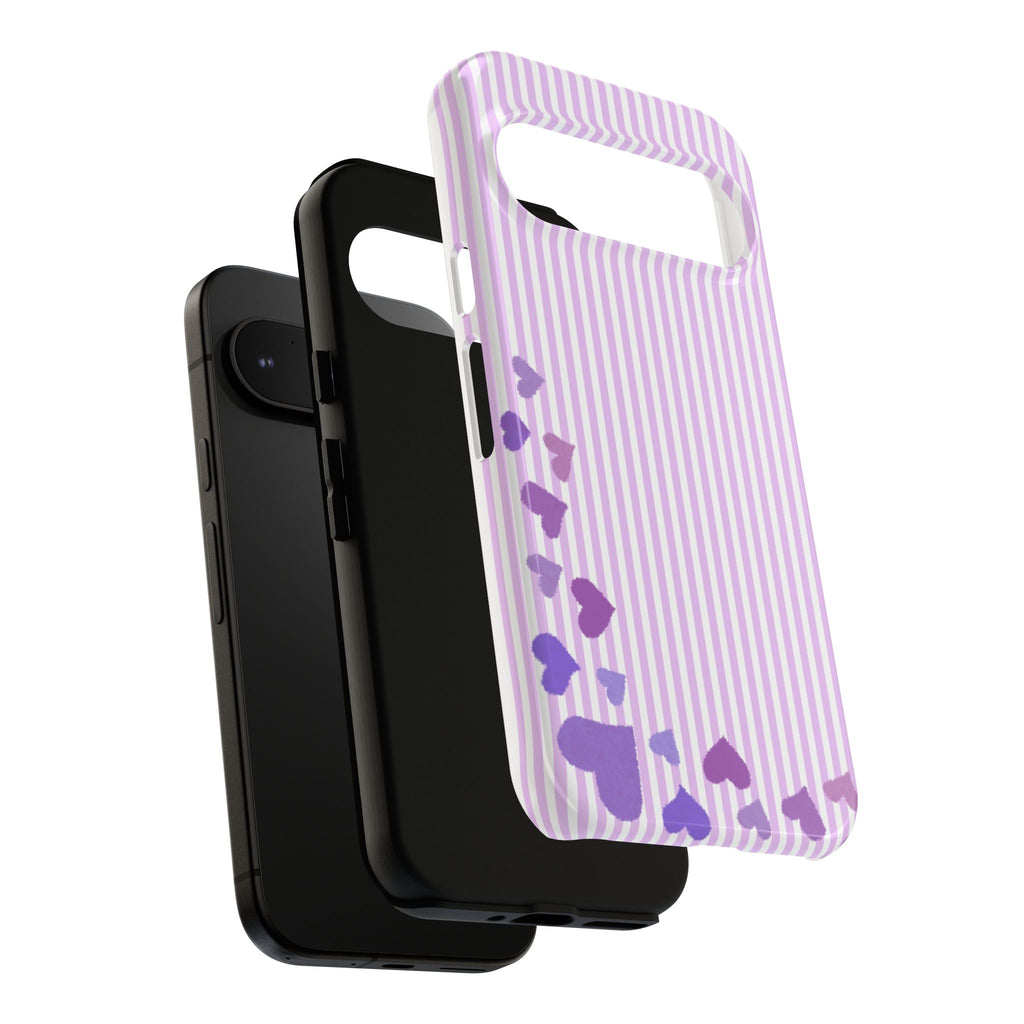 Valentines Day Striped hearts phone case, Purple Heart Floral Stripe Iphone case | Tough Cases - Iphone, Samsung and Pixel Mobile cases