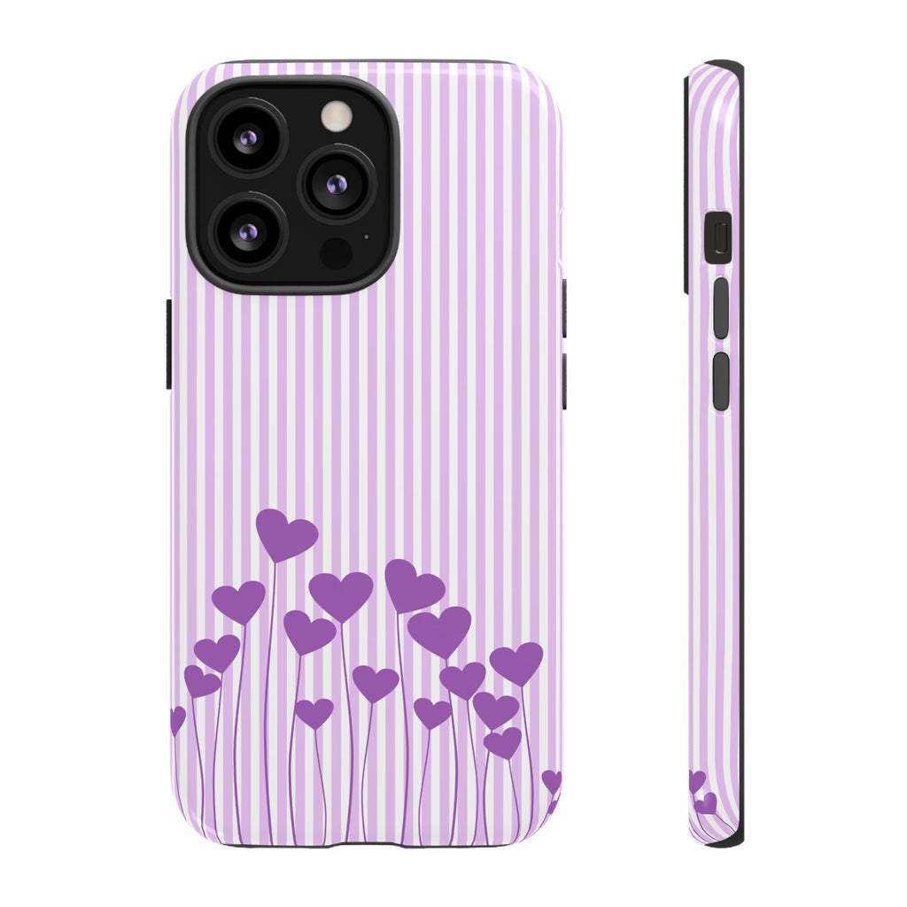 Galentines Day Striped hearts phone case, Purple Heart Floral Stripe Iphone case | Tough Cases - Iphone, Samsung and Pixel Mobile cases