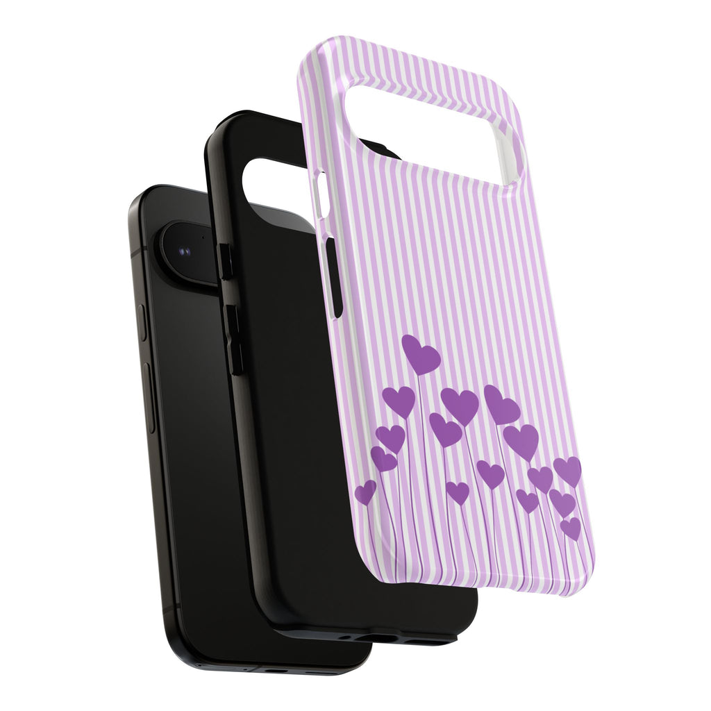 Galentines Day Striped hearts phone case, Purple Heart Floral Stripe Iphone case | Tough Cases - Iphone, Samsung and Pixel Mobile cases
