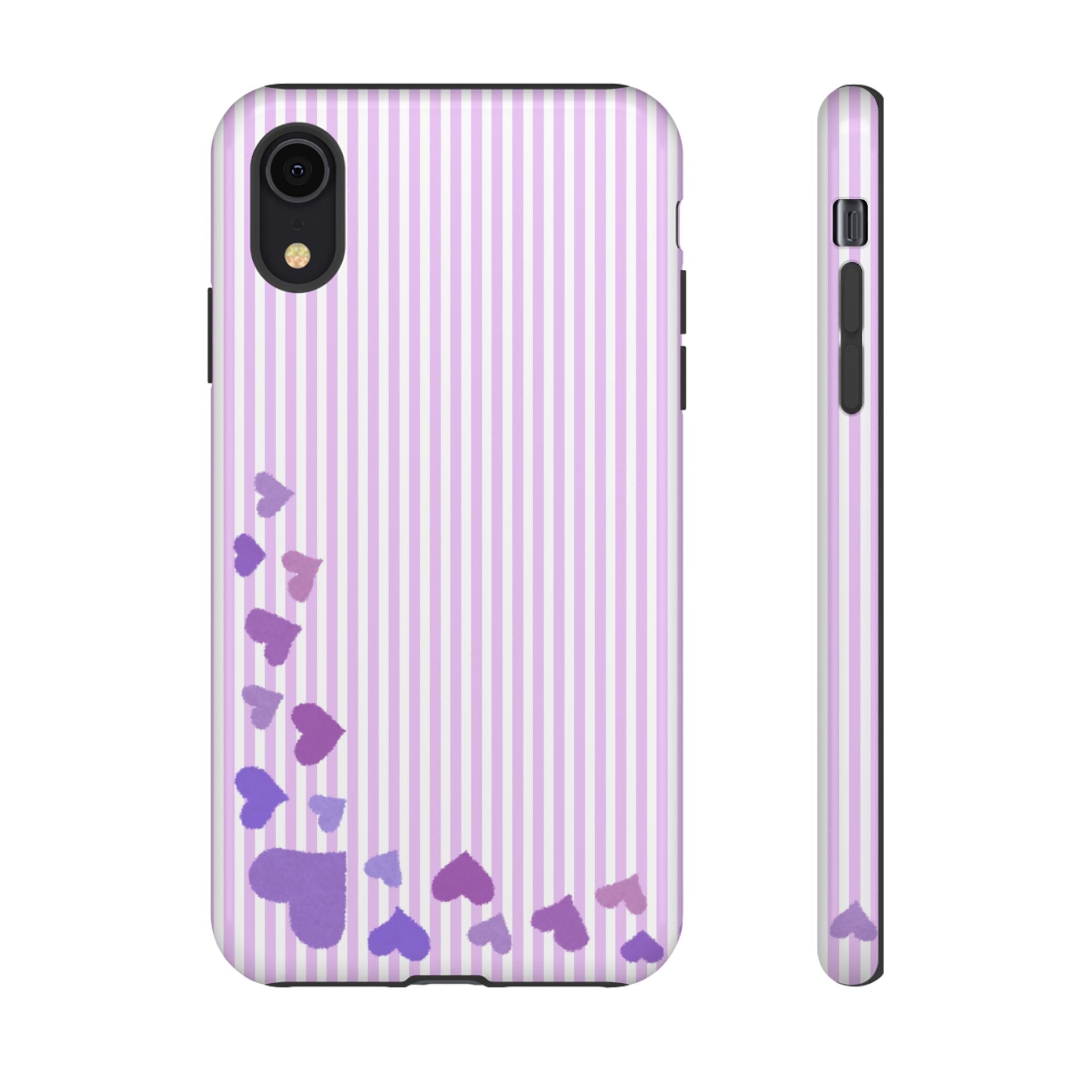 Valentines Day Striped hearts phone case, Purple Heart Floral Stripe Iphone case | Tough Cases - Iphone, Samsung and Pixel Mobile cases