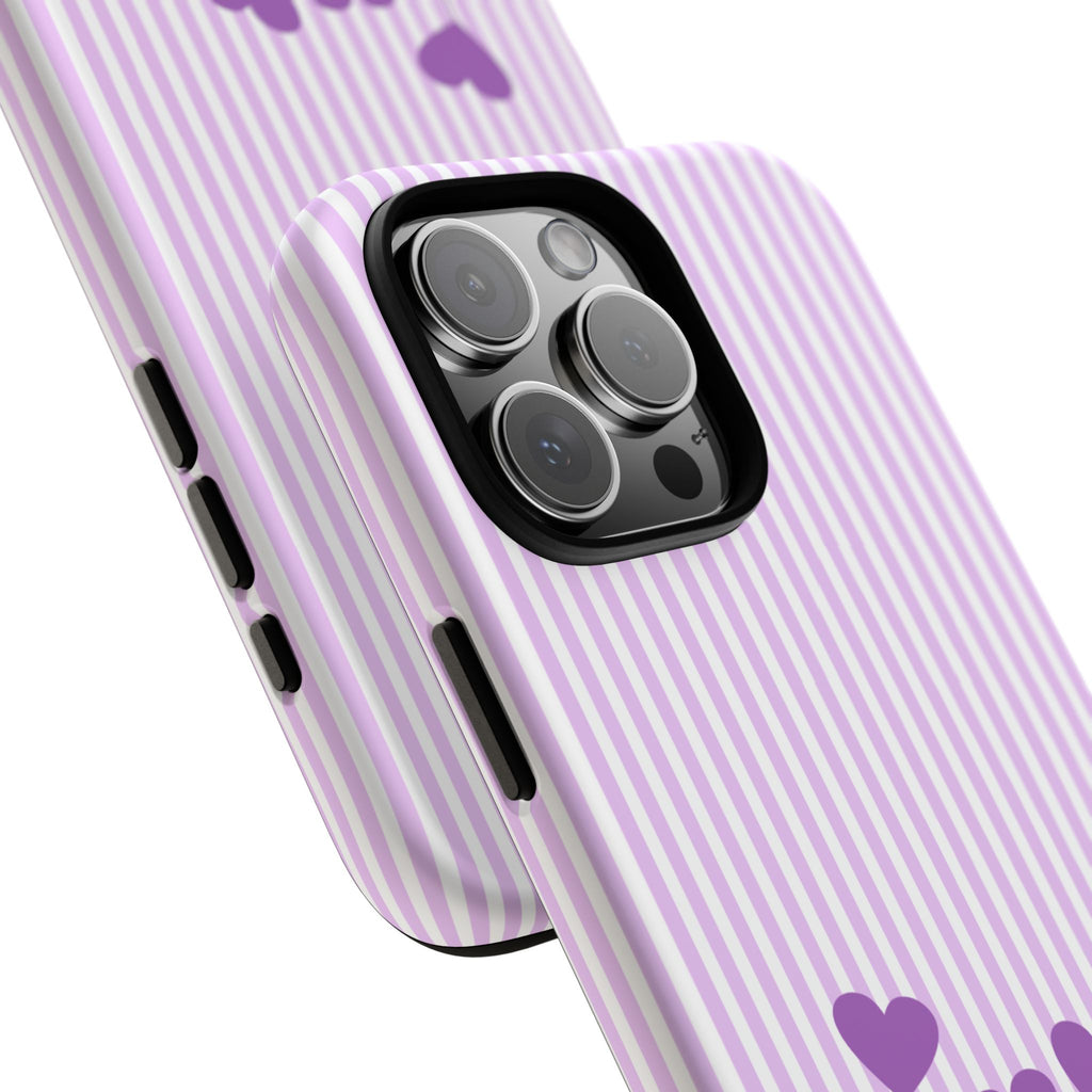 Galentines Day Striped hearts phone case, Purple Heart Floral Stripe Iphone case | Tough Cases - Iphone, Samsung and Pixel Mobile cases