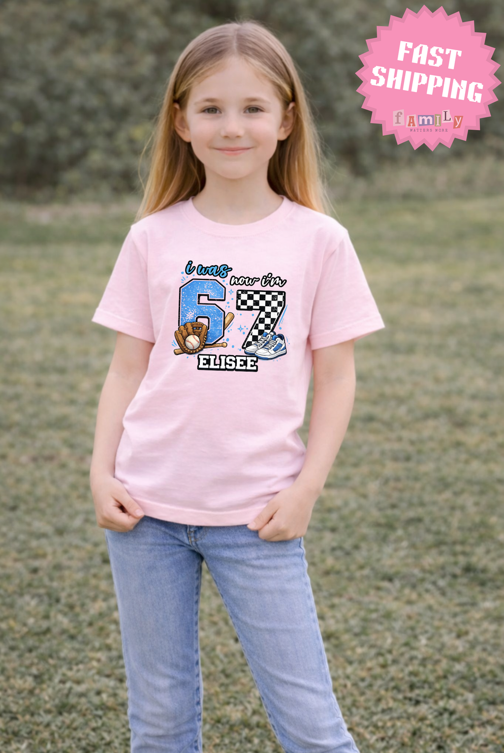 I Was 6 Now I’m 7 Baseball Birthday Shirt, Personalized Name 7th Birthday Boy Tee, Youth Sports custom name shirt, Custom Age