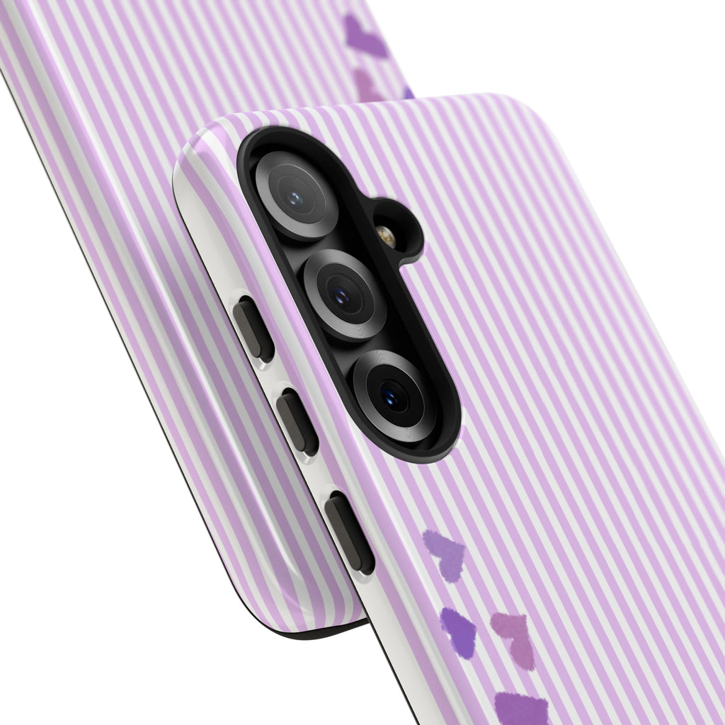 Valentines Day Striped hearts phone case, Purple Heart Floral Stripe Iphone case | Tough Cases - Iphone, Samsung and Pixel Mobile cases