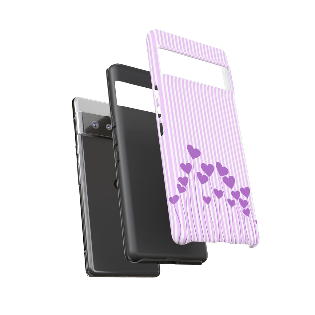 Galentines Day Striped hearts phone case, Purple Heart Floral Stripe Iphone case | Tough Cases - Iphone, Samsung and Pixel Mobile cases