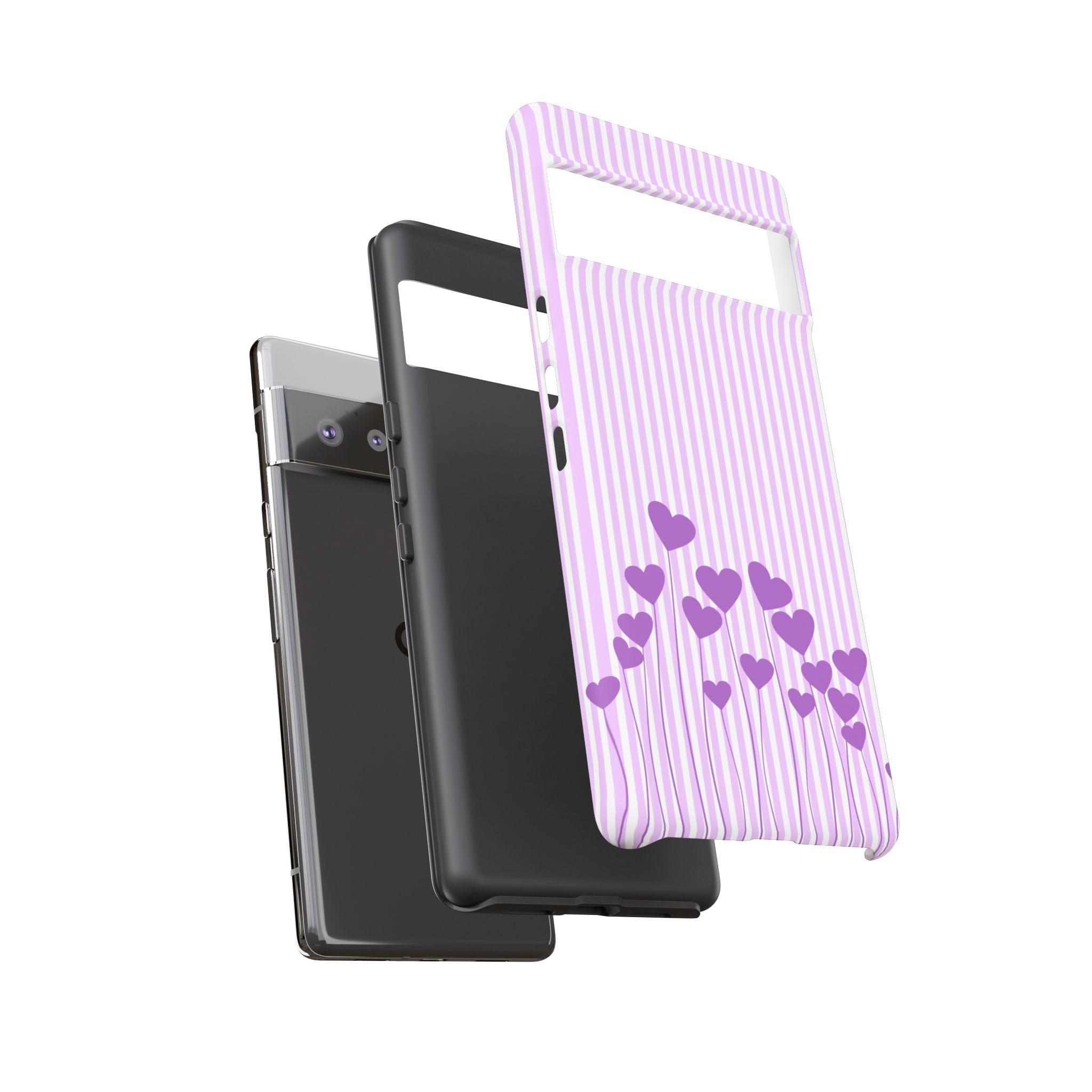 Galentines Day Striped hearts phone case, Purple Heart Floral Stripe Iphone case | Tough Cases - Iphone, Samsung and Pixel Mobile cases