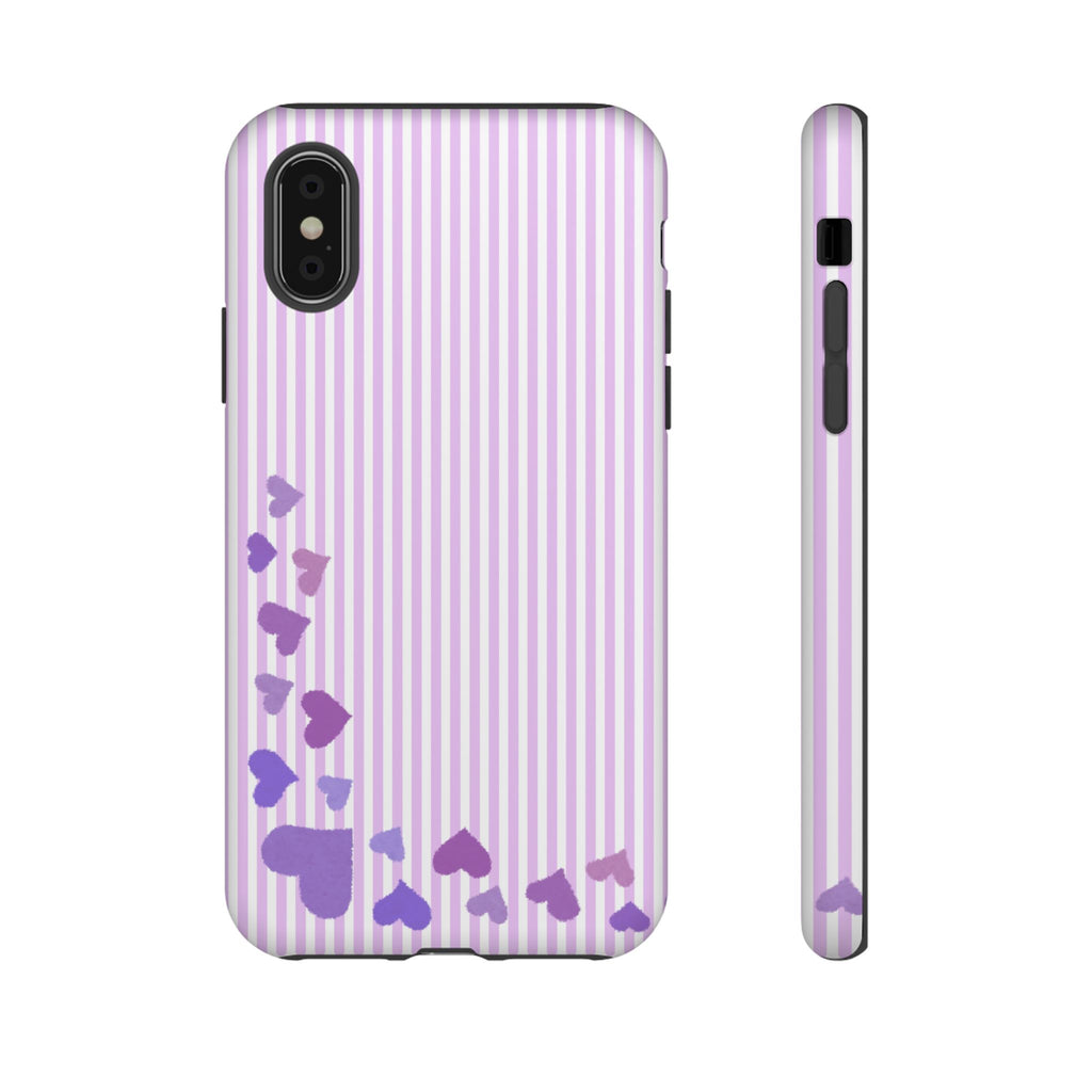 Valentines Day Striped hearts phone case, Purple Heart Floral Stripe Iphone case | Tough Cases - Iphone, Samsung and Pixel Mobile cases