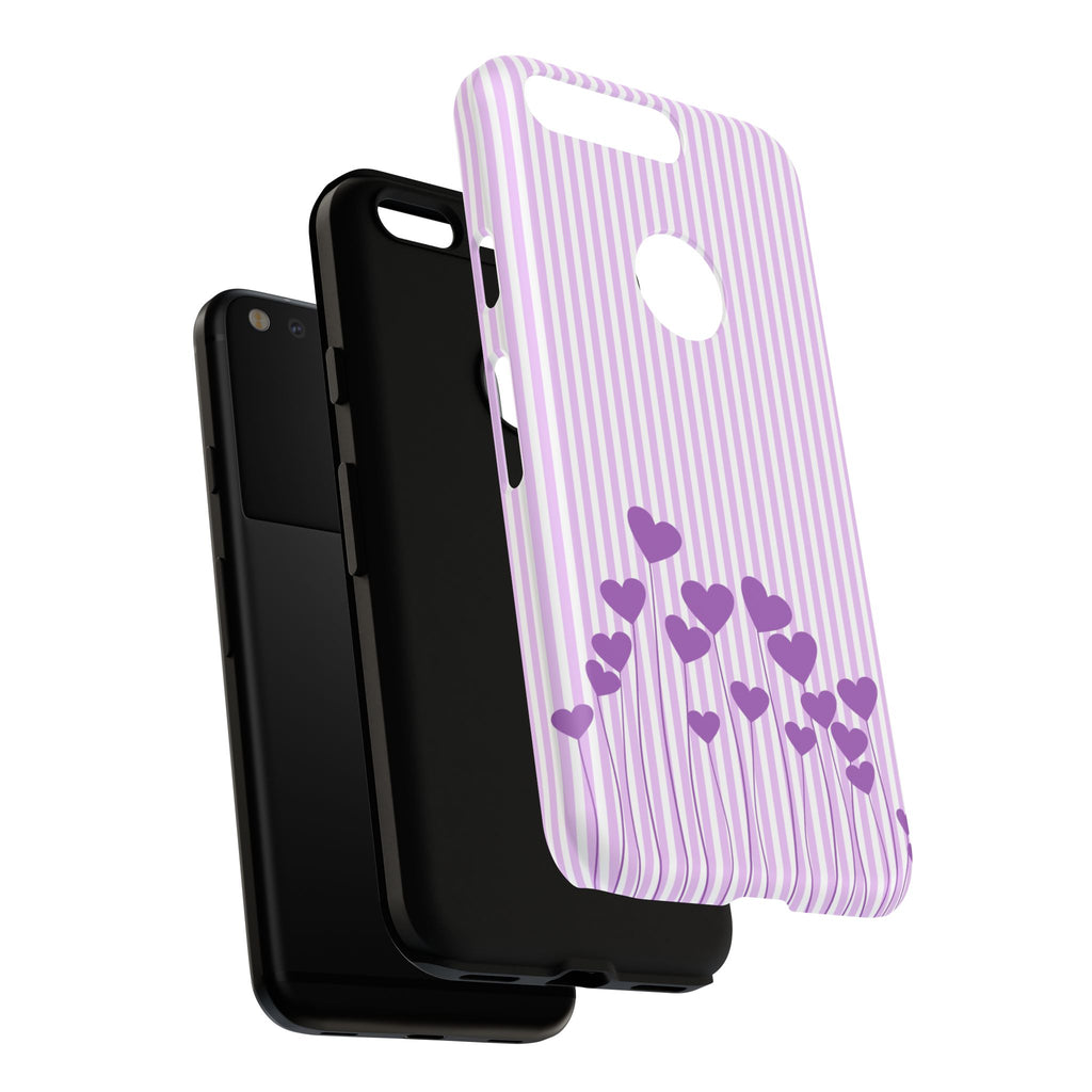 Galentines Day Striped hearts phone case, Purple Heart Floral Stripe Iphone case | Tough Cases - Iphone, Samsung and Pixel Mobile cases
