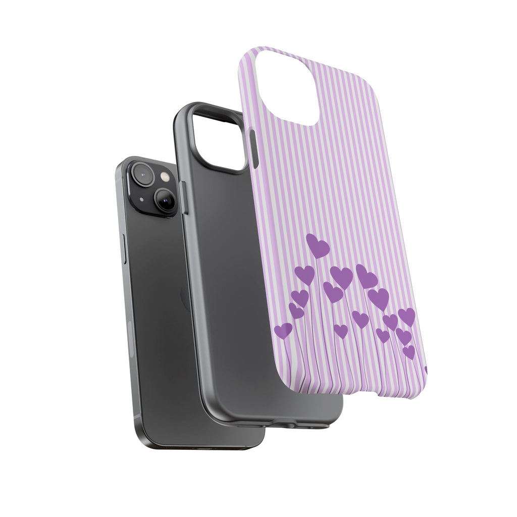 Galentines Day Striped hearts phone case, Purple Heart Floral Stripe Iphone case | Tough Cases - Iphone, Samsung and Pixel Mobile cases