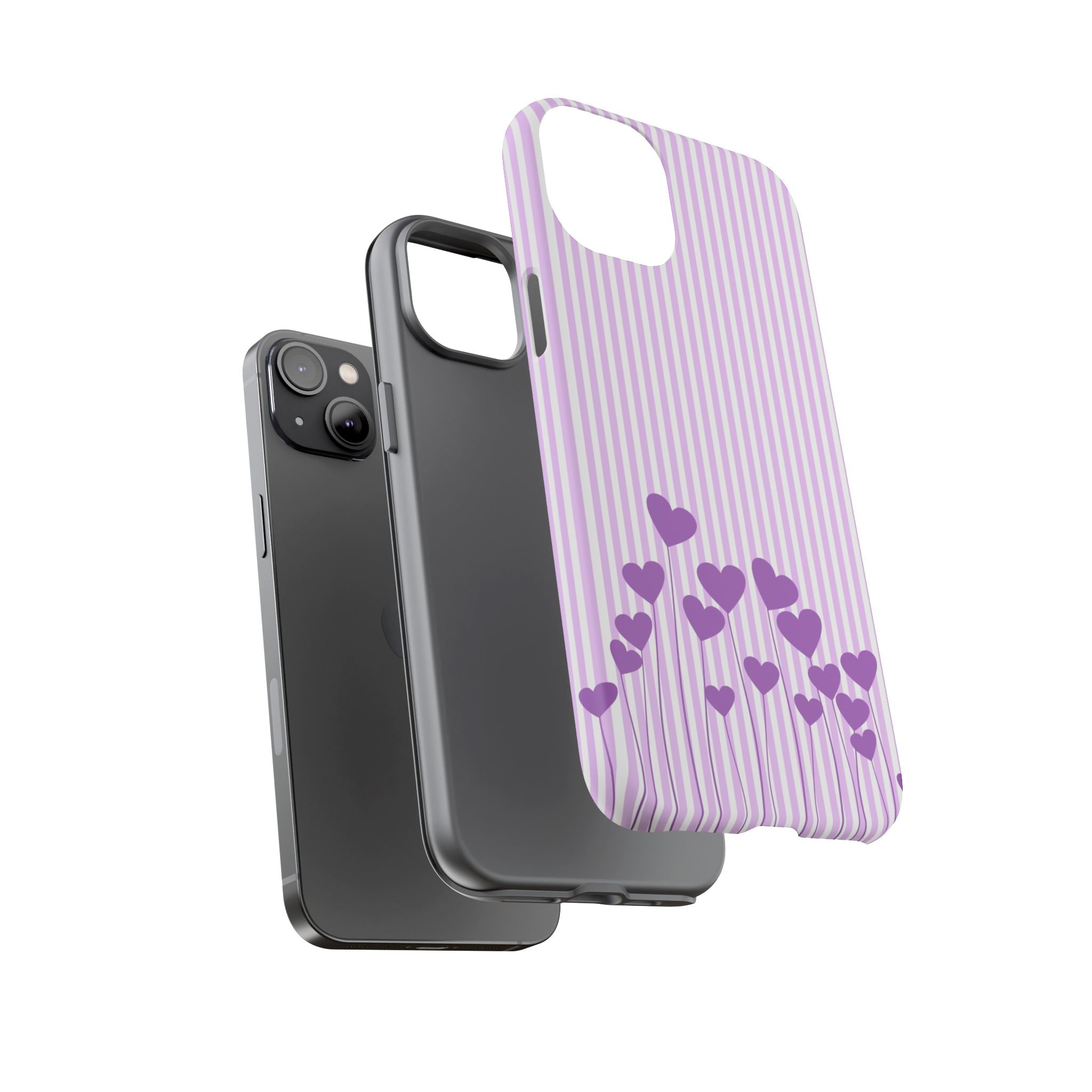 Galentines Day Striped hearts phone case, Purple Heart Floral Stripe Iphone case | Tough Cases - Iphone, Samsung and Pixel Mobile cases