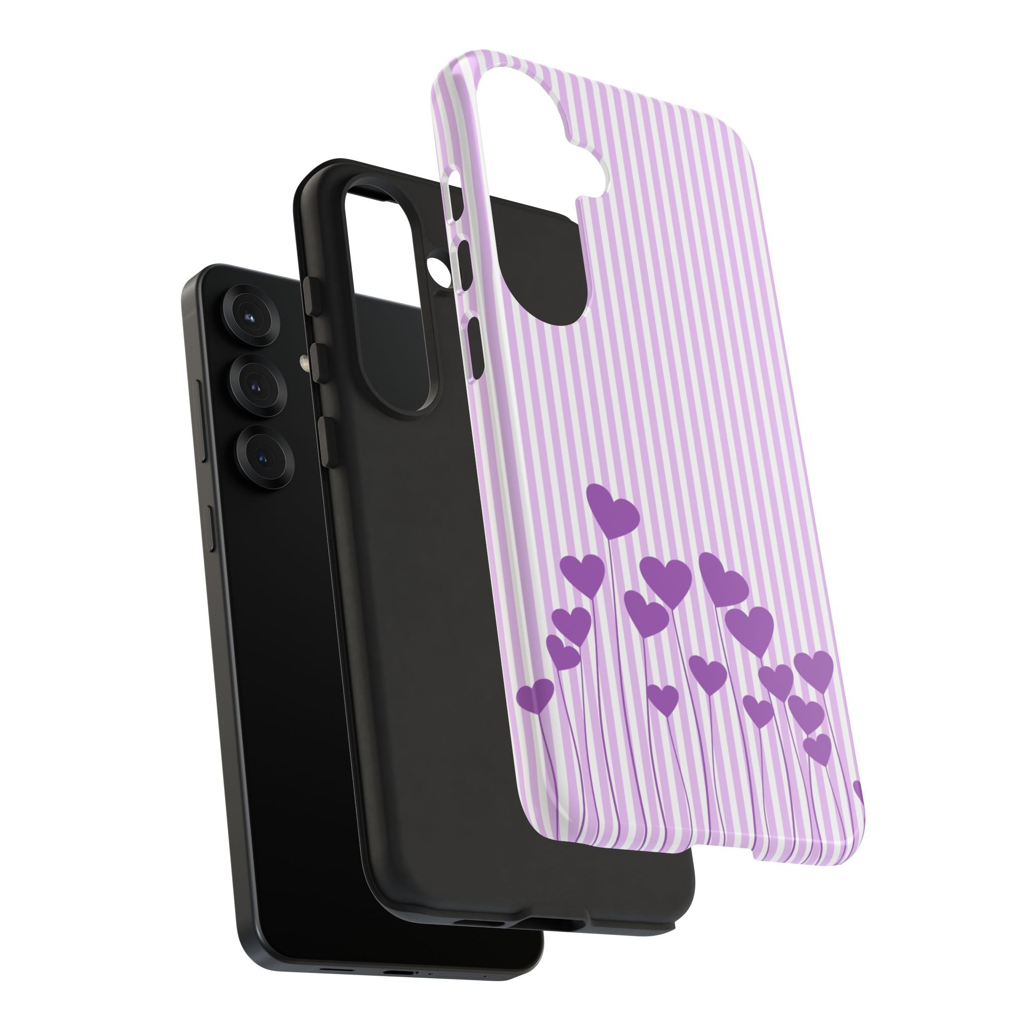 Galentines Day Striped hearts phone case, Purple Heart Floral Stripe Iphone case | Tough Cases - Iphone, Samsung and Pixel Mobile cases