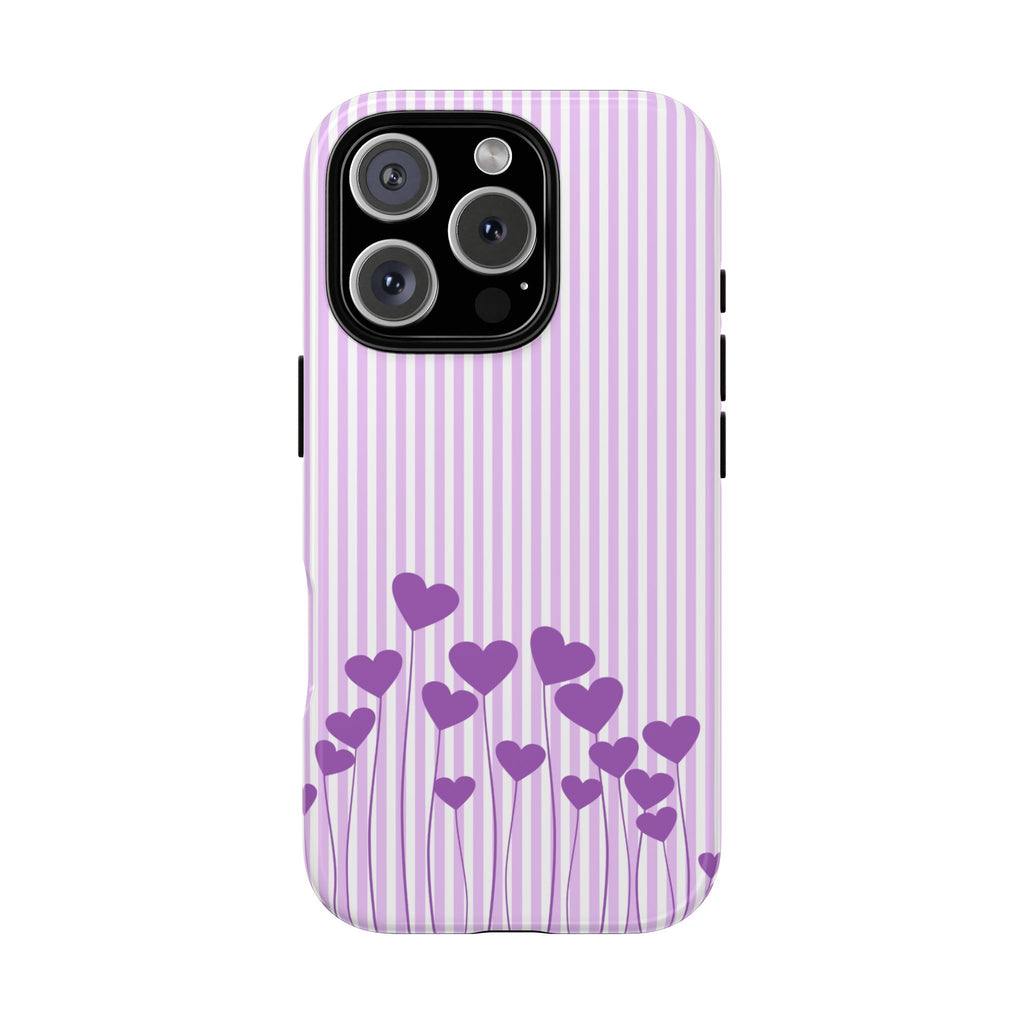 Galentines Day Striped hearts phone case, Purple Heart Floral Stripe Iphone case | Tough Cases - Iphone, Samsung and Pixel Mobile cases