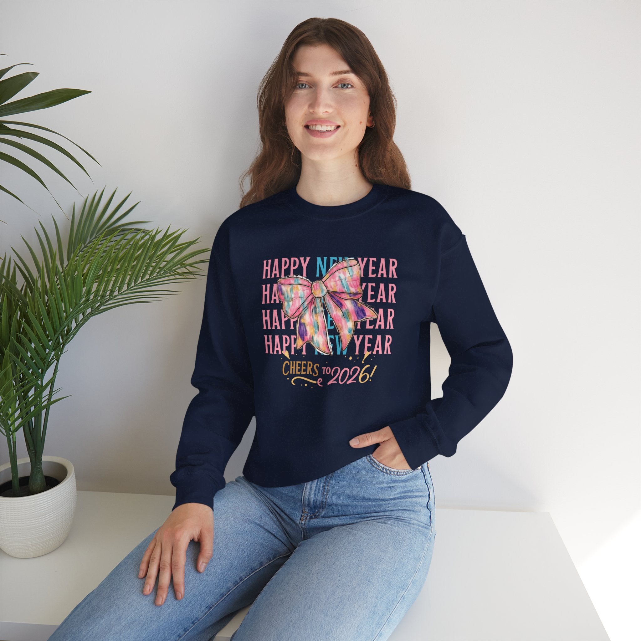 Happy New Year 2026 Sweatshirt Hoodie, Pink Coquette Bow Crewneck, Cheers to 2026, Unisex Adult & Youth, New Years Eve NYE Party Outfit