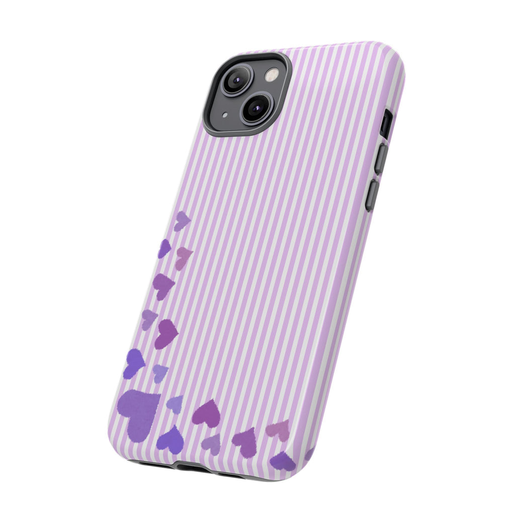 Valentines Day Striped hearts phone case, Purple Heart Floral Stripe Iphone case | Tough Cases - Iphone, Samsung and Pixel Mobile cases