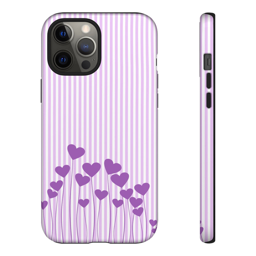Galentines Day Striped hearts phone case, Purple Heart Floral Stripe Iphone case | Tough Cases - Iphone, Samsung and Pixel Mobile cases