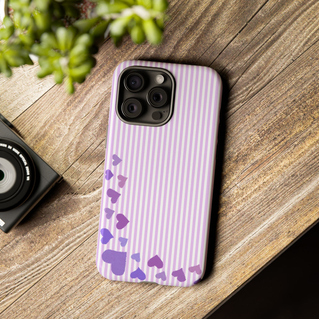 Valentines Day Striped hearts phone case, Purple Heart Floral Stripe Iphone case | Tough Cases - Iphone, Samsung and Pixel Mobile cases